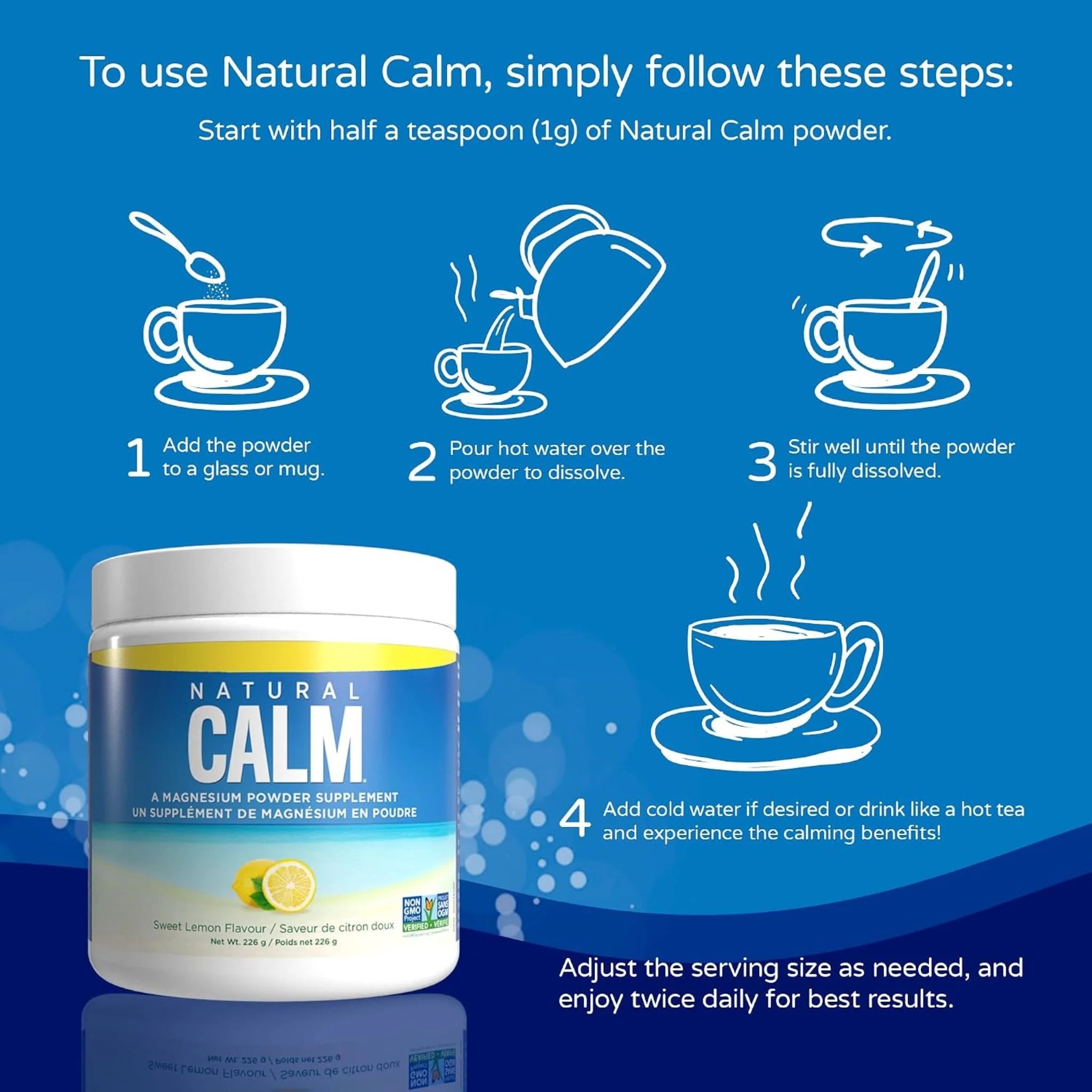 Natural Calm Magnesium Citrate Powder Sweet Lemon, 226g
