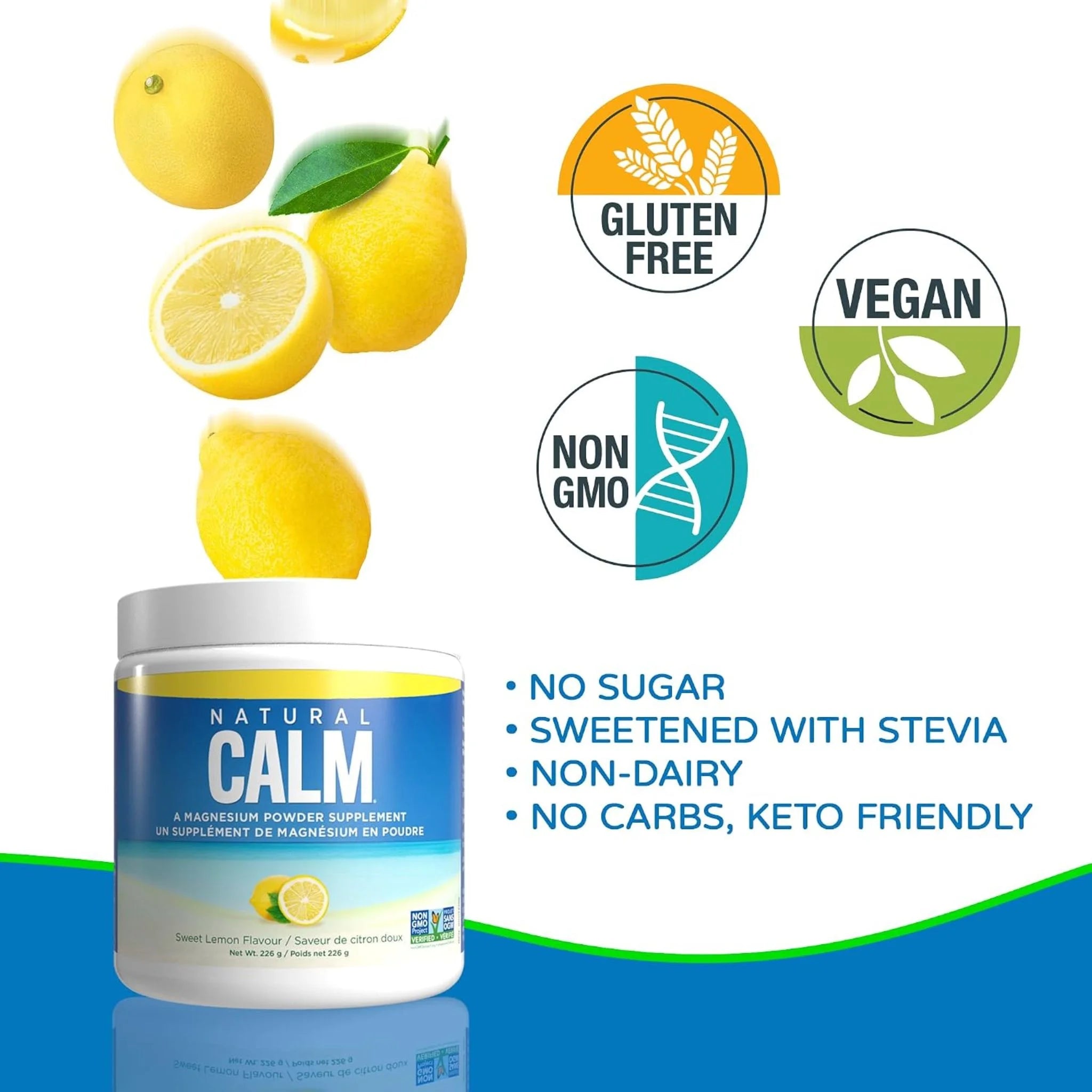 Natural Calm Magnesium Citrate Powder Sweet Lemon, 226g