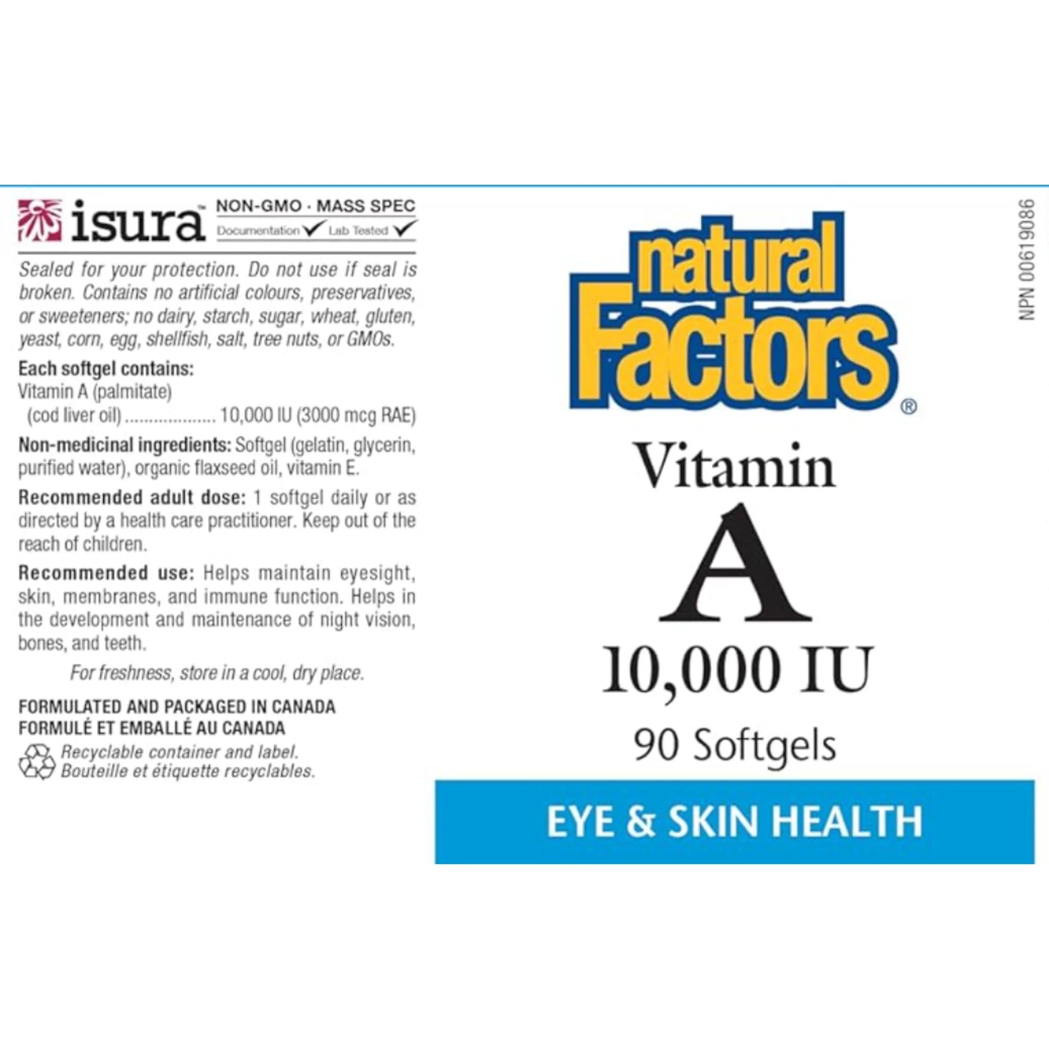Natural Factors Vitamin A 10,000 IU, 90 Softgels