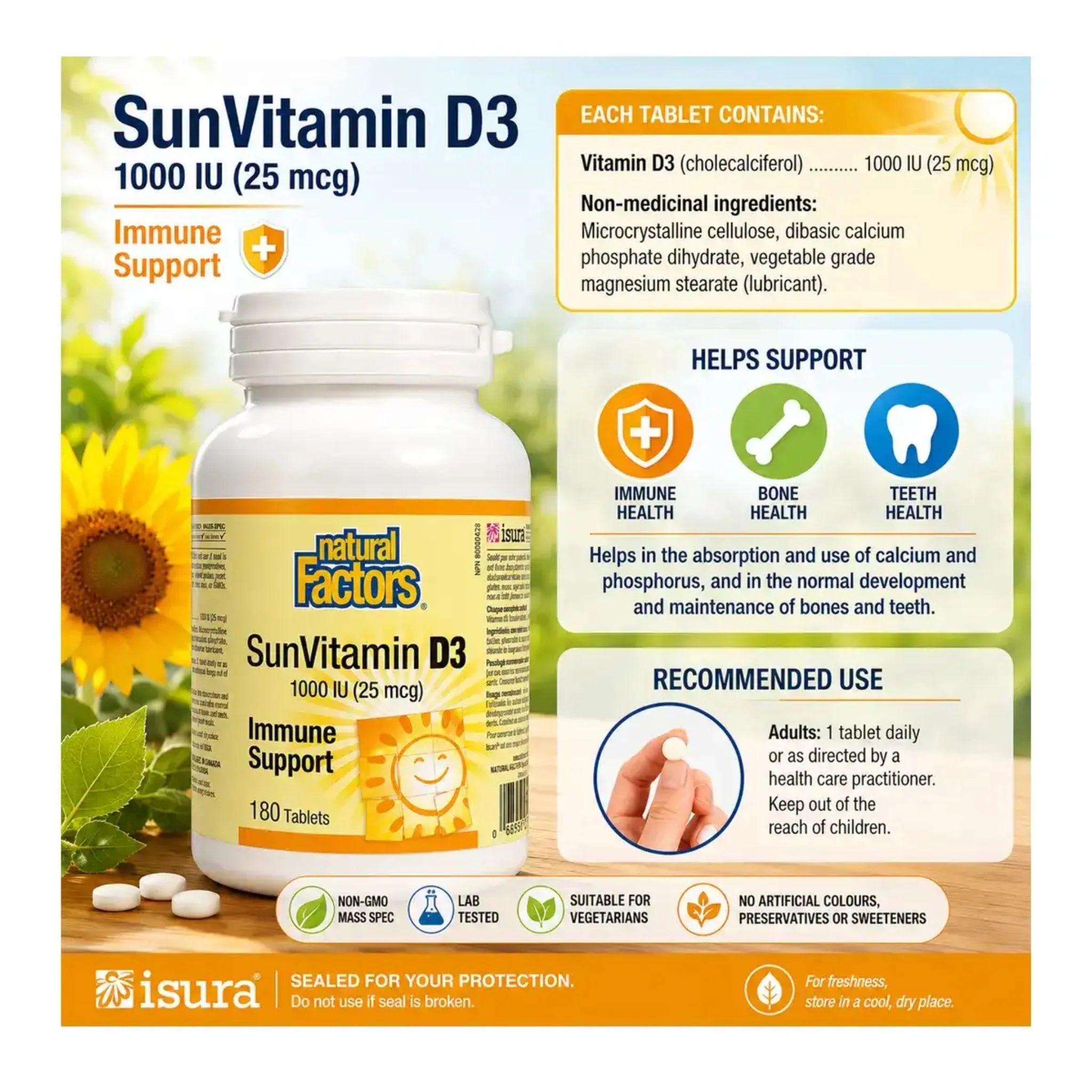 Natural Factors SunVitamin D3 1000 IU 180 Tablets