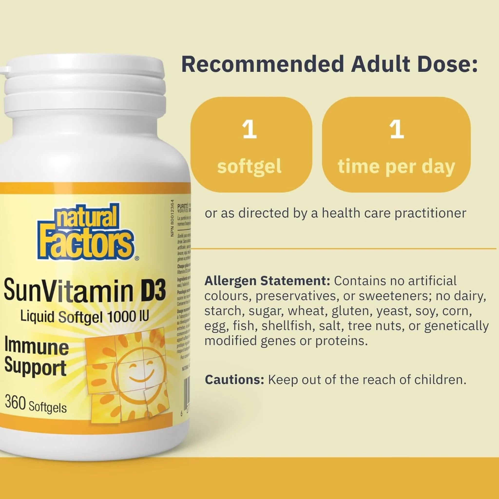 Natural Factors SunVitamin D3 1000 IU 360 Softgels