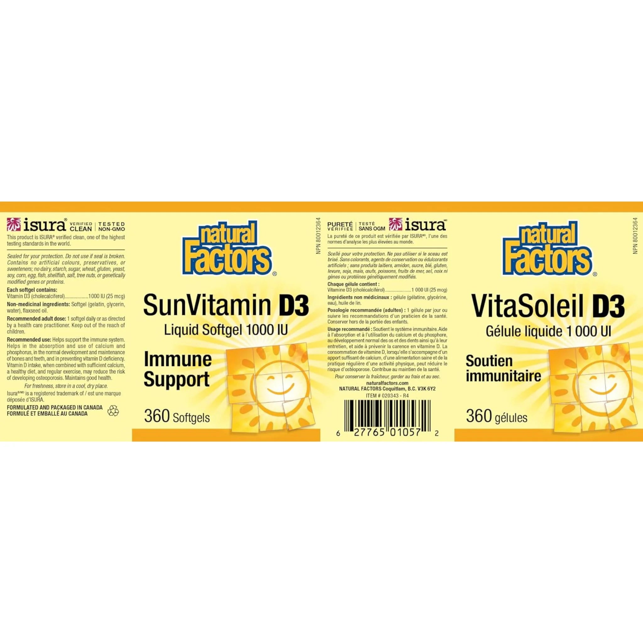 Natural Factors SunVitamin D3 1000 IU 360 Softgels