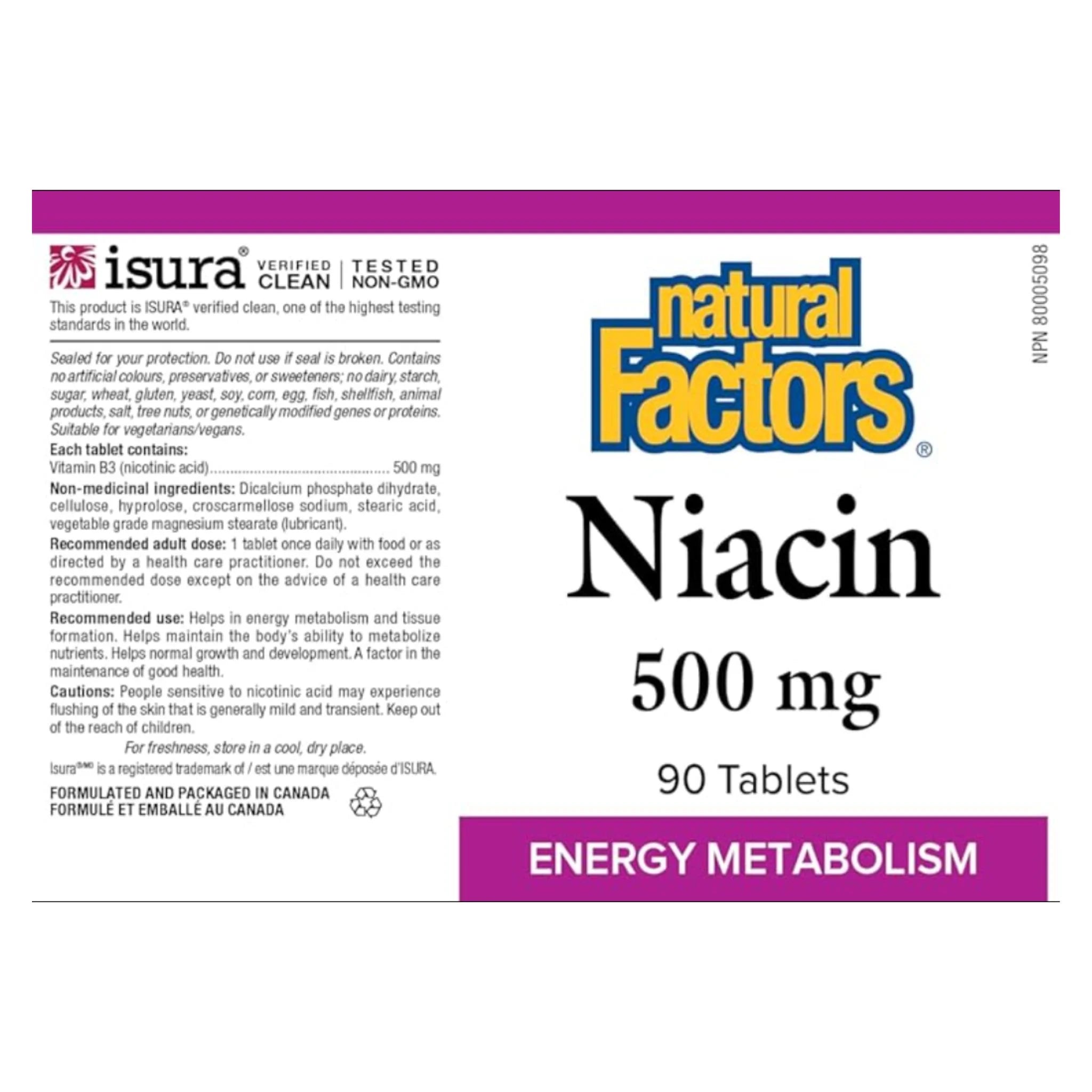 Natural Factors Niacin Vitamin B3 500mg 90 Tablets