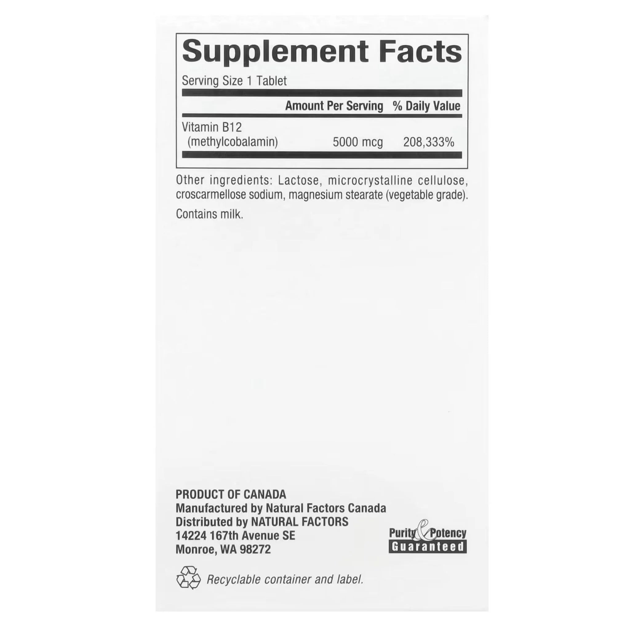 Natural Factors B12 Methylcobalamin 5000 mcg 60st