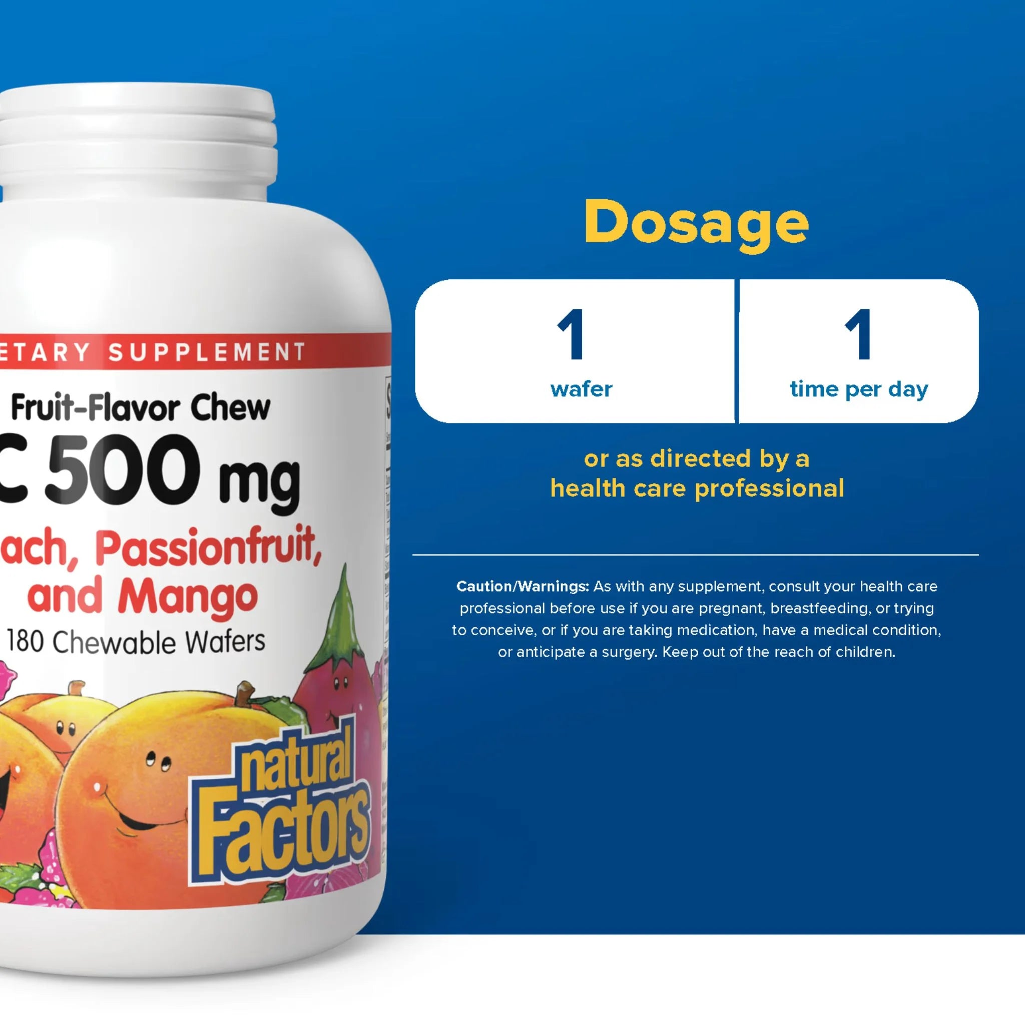 Natural Factors Vitamin C 500mg Peach, Passionfruit & Mango 180 Chewable Wafers