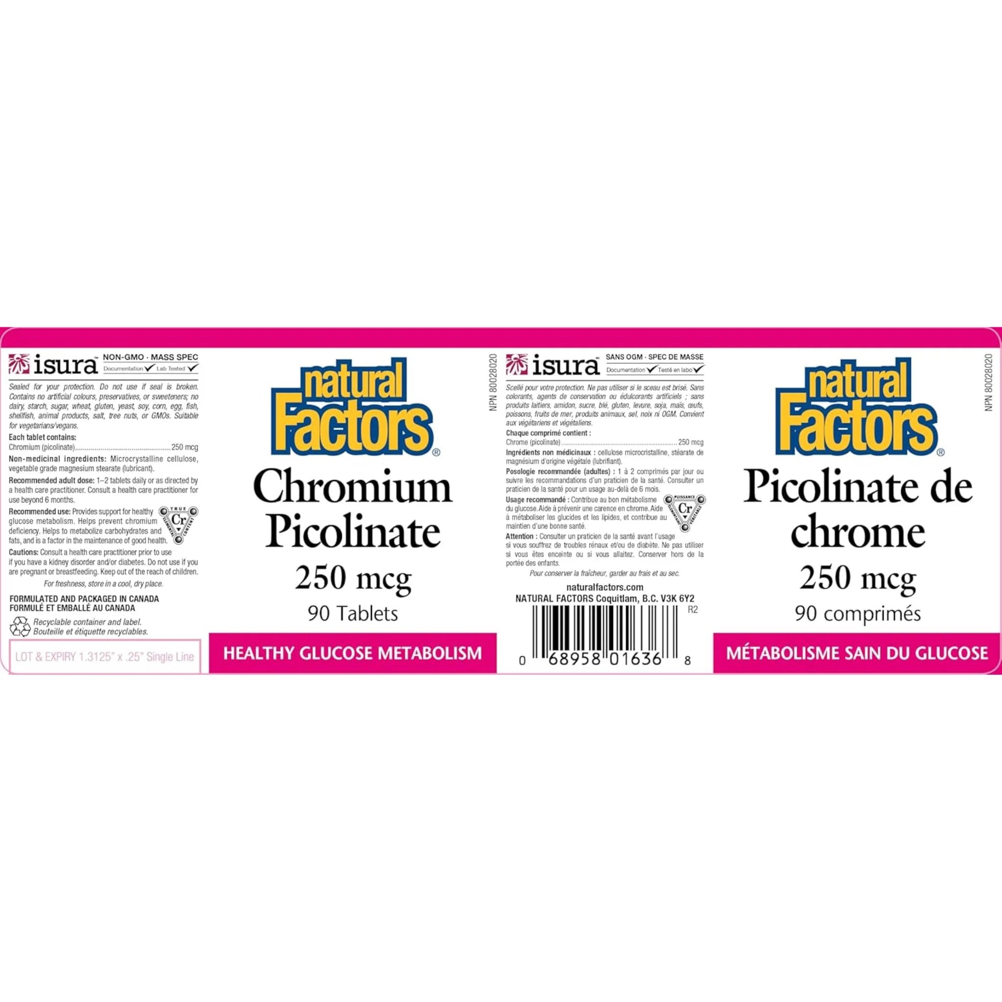 Natural Factors Chromium Picolinate 250mg 90 Tablets