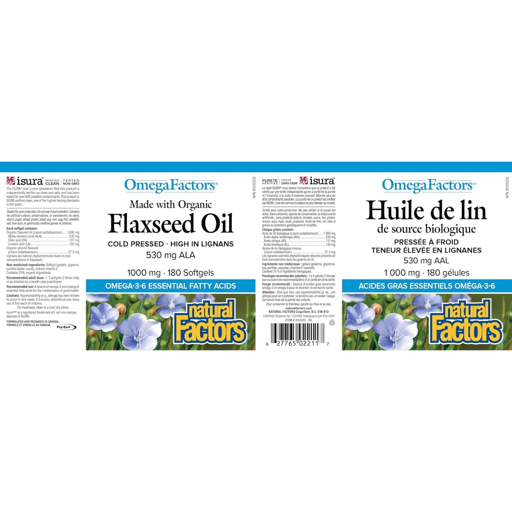 Natural Factors Flaxseed Oil 180 Softgels