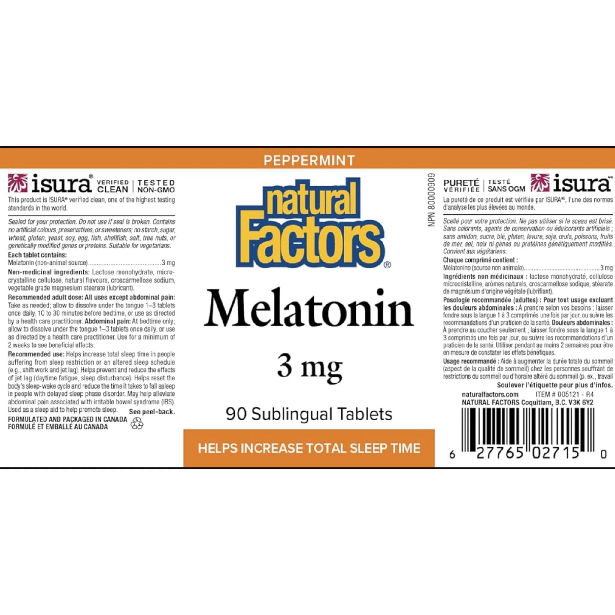 Natural Factors Melatonin 3 mg Peppermint 90st