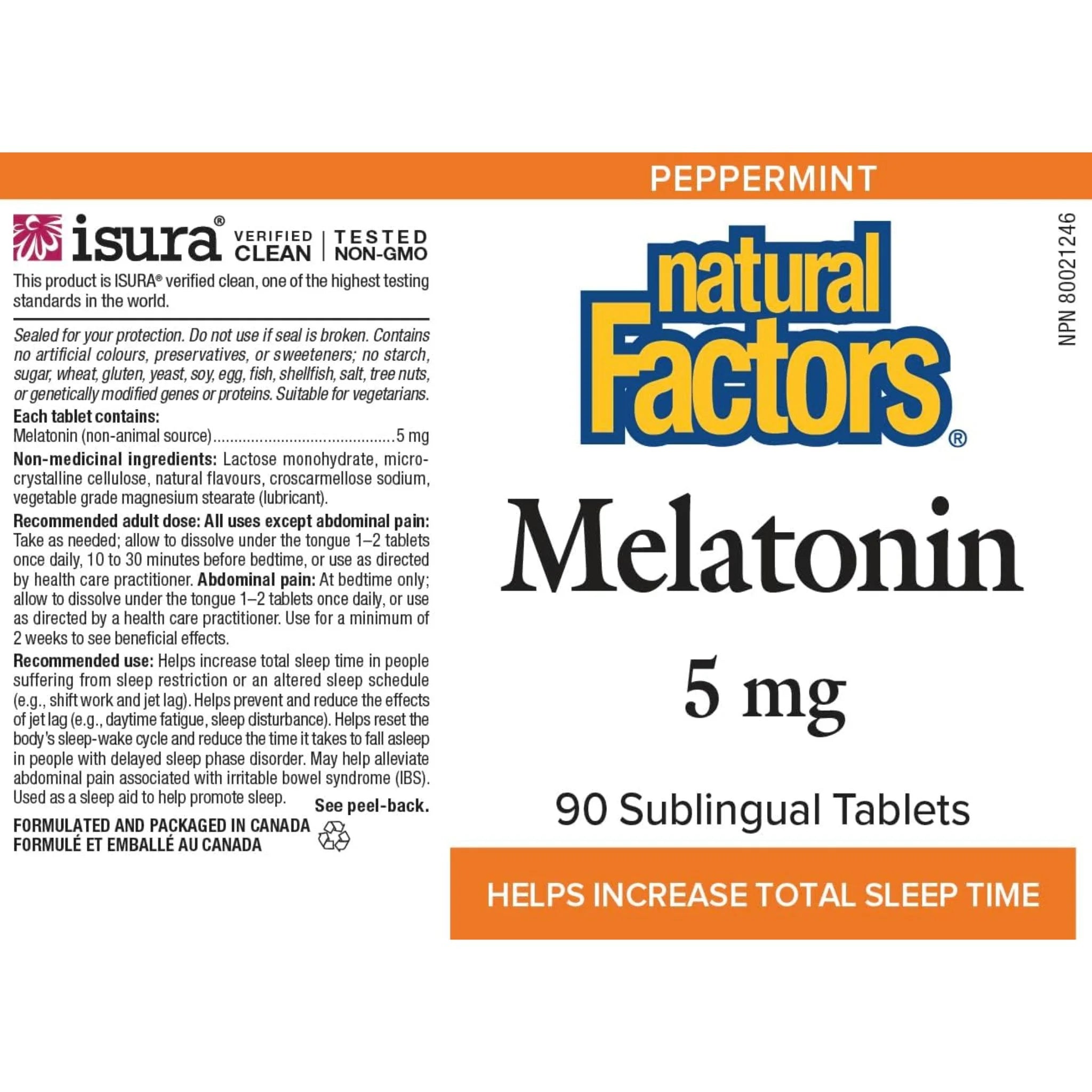 Natural Factors Melatonin 5mg Peppermint, 90 Sublingual Tablets