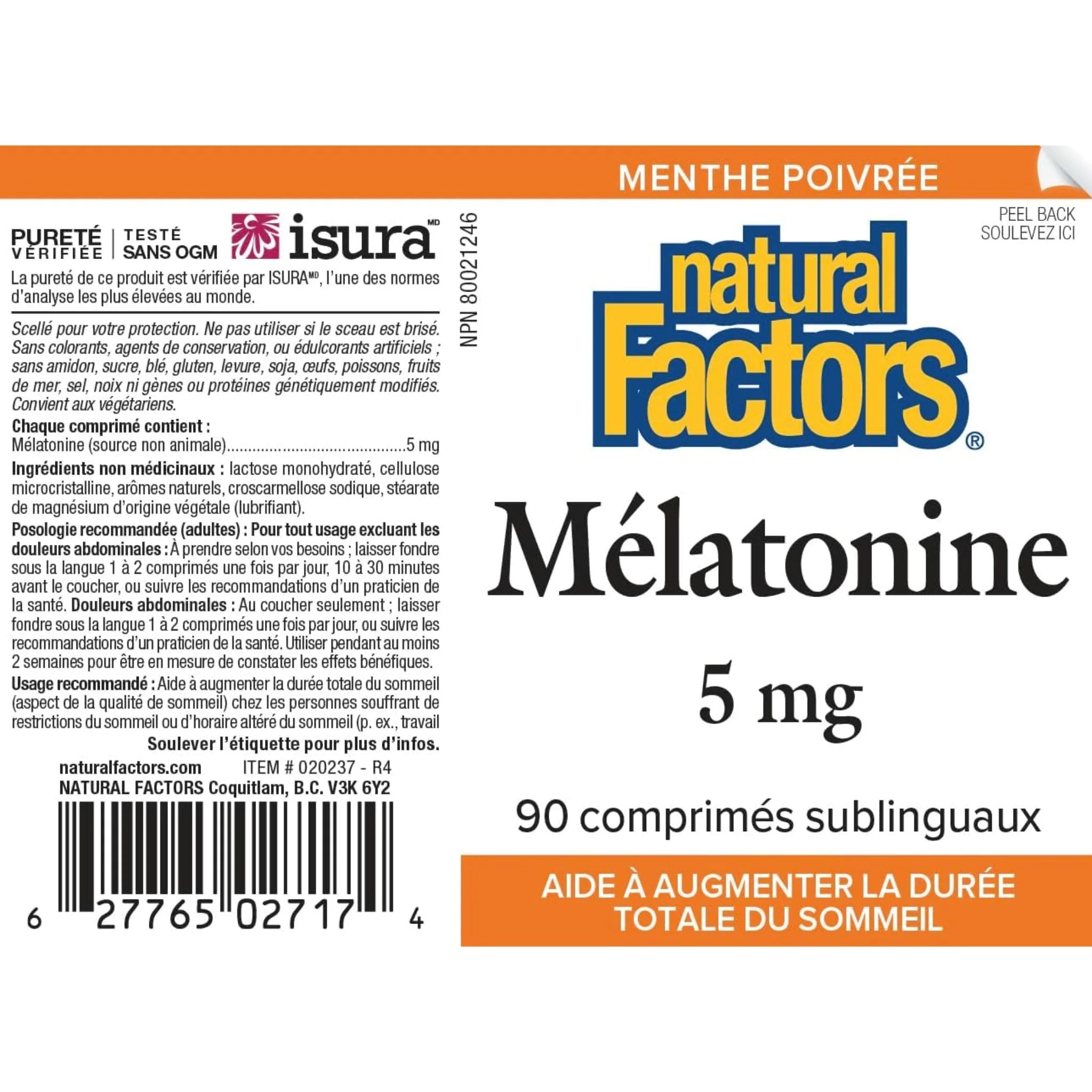 Natural Factors Melatonin 5mg Peppermint, 90 Sublingual Tablets