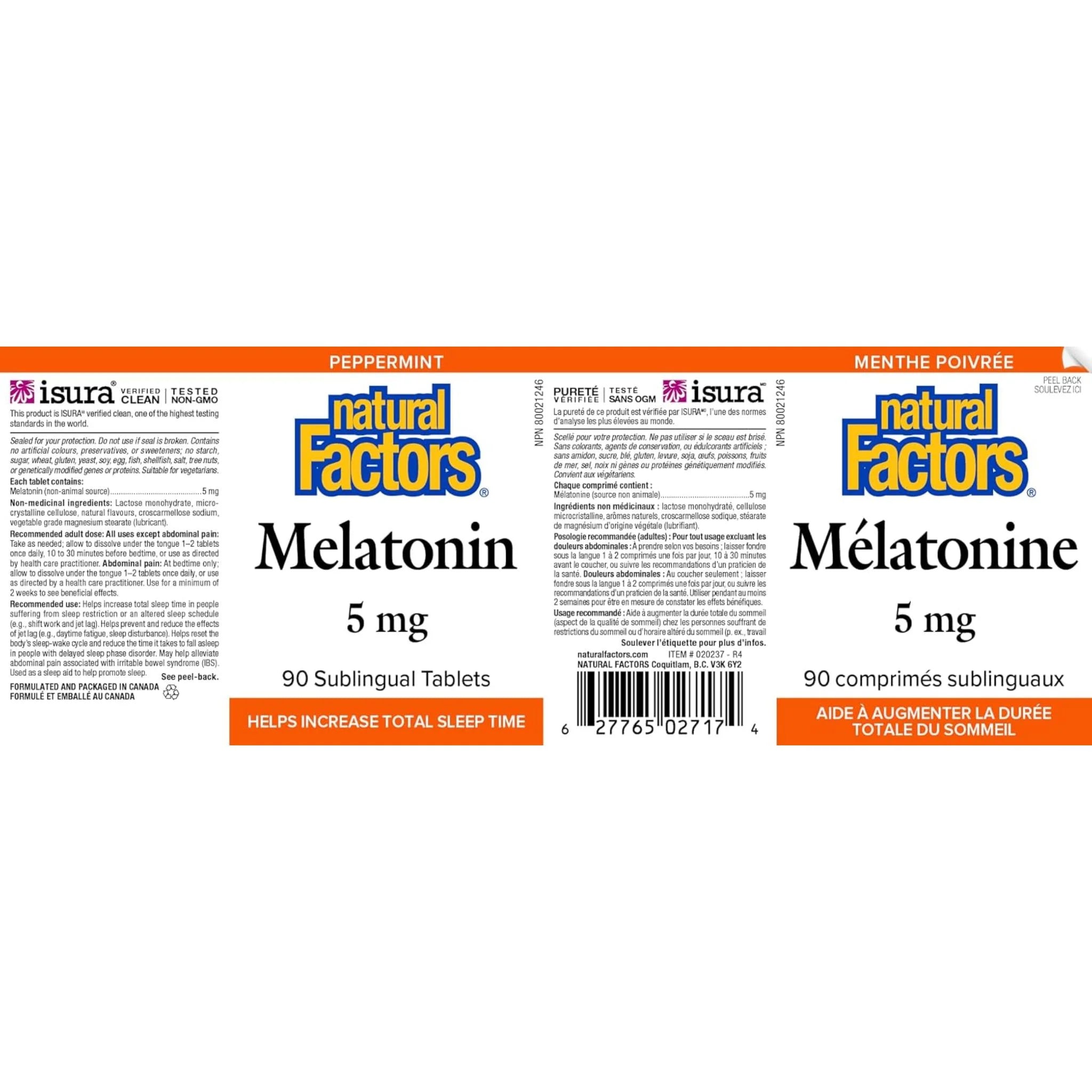 Natural Factors Melatonin 5mg Peppermint, 90 Sublingual Tablets