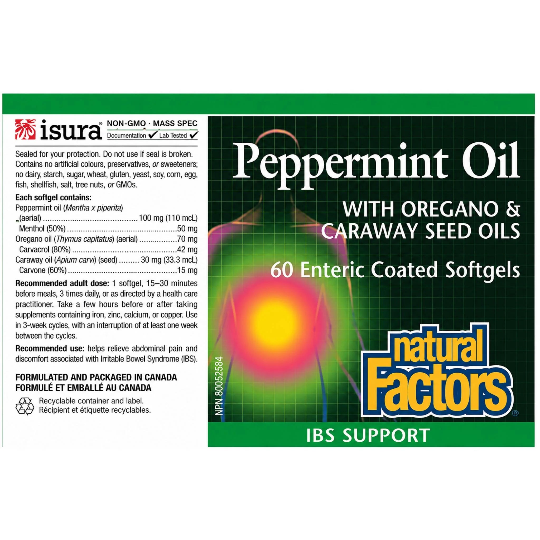 Natural Factors Peppermint Oil 60 Enteric-Coated Softgels