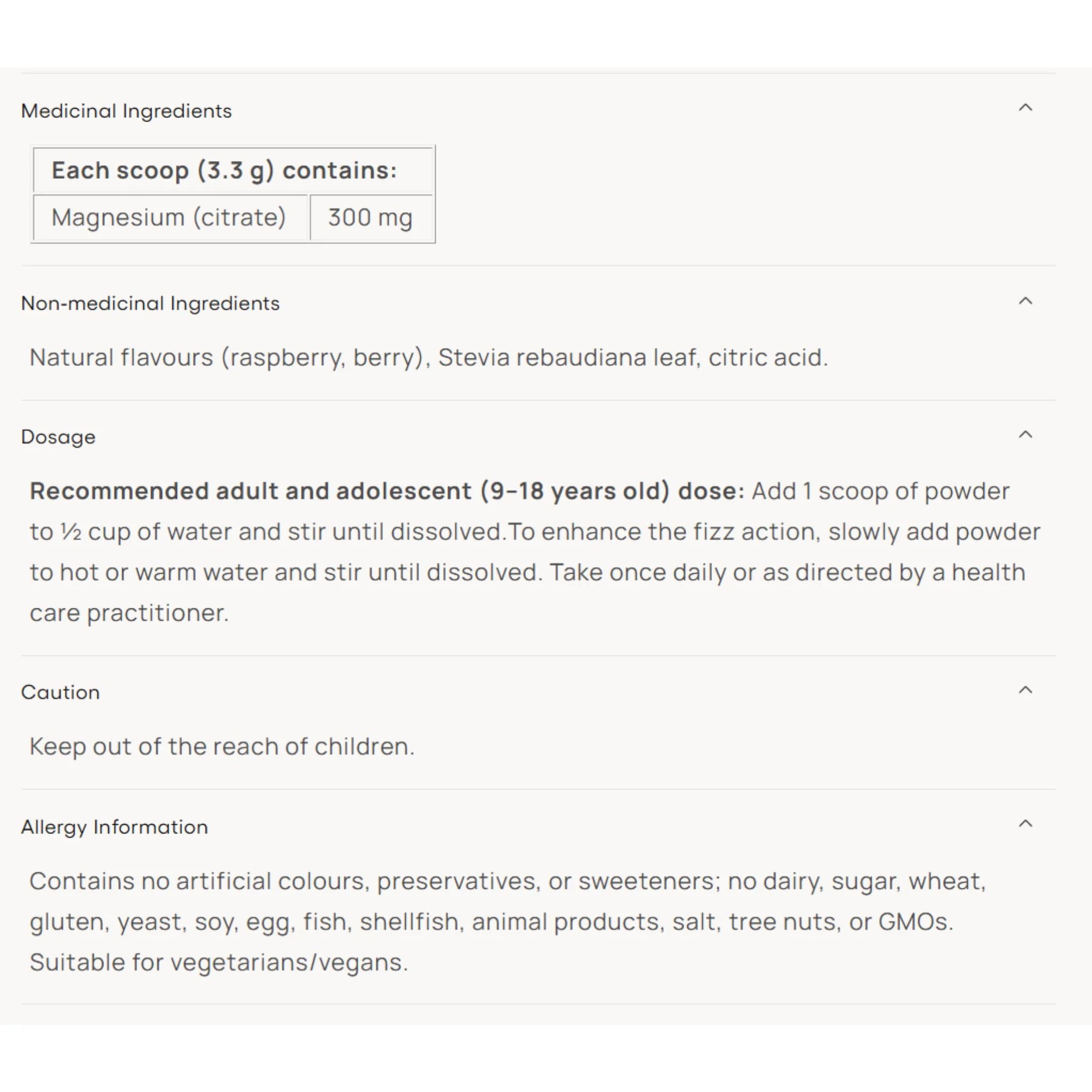 Natural Factors Magnesium Citrate 300mg Berry 250g