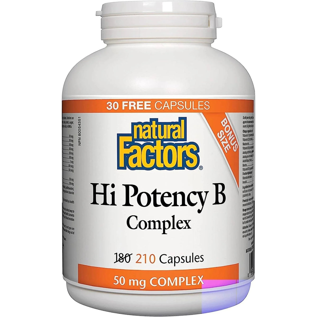 Natural Factors Hi-Potency B-Complex 210 Caps BONUS