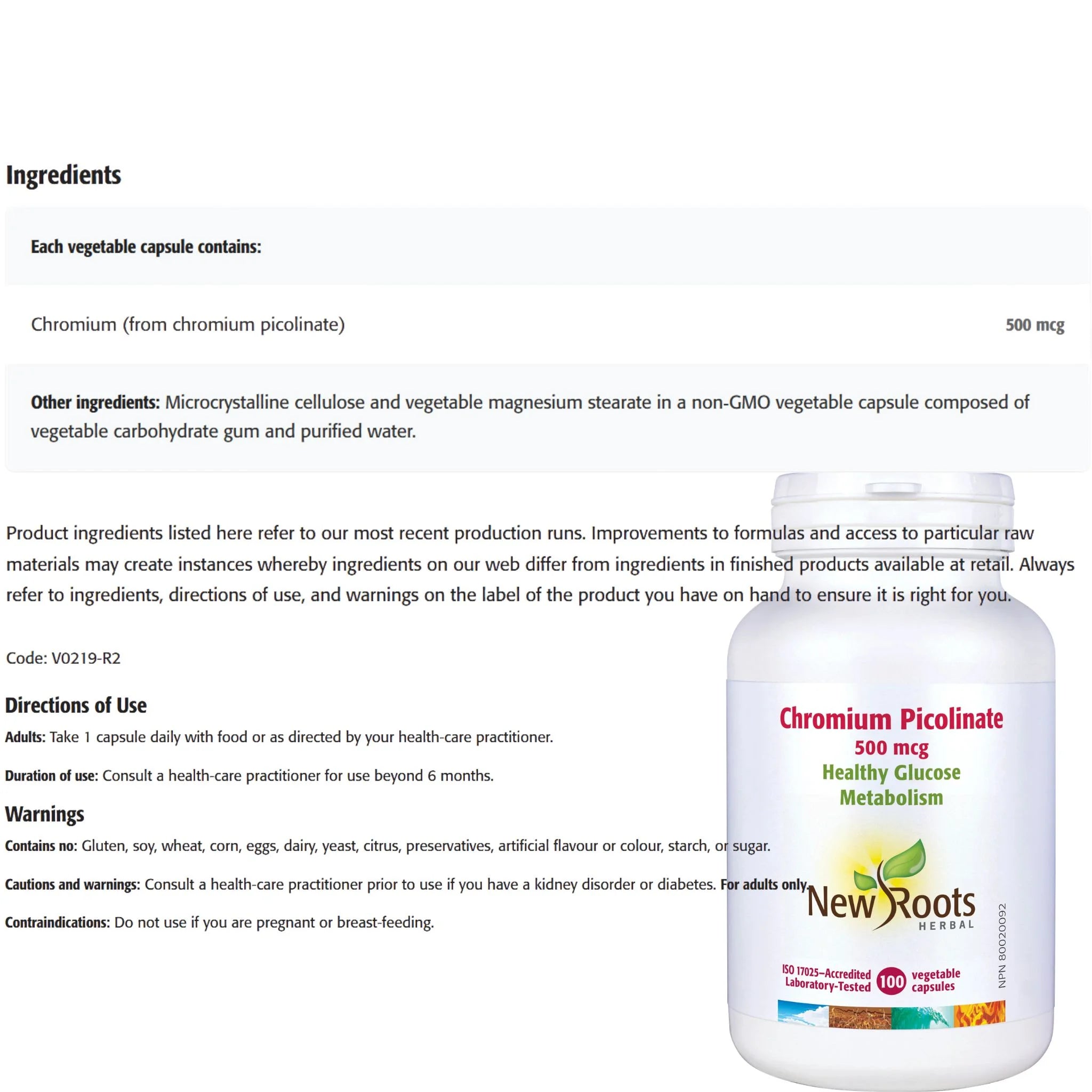 New Roots Chromium Picolinate 500 Mcg 100 Capsules