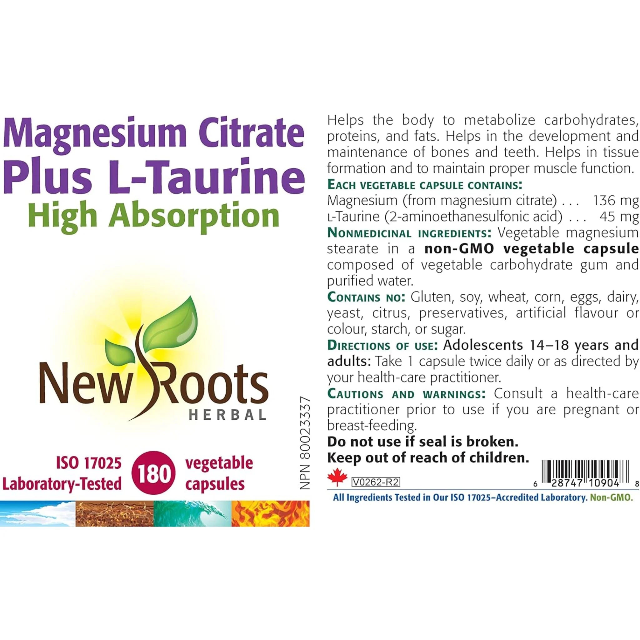 New Roots Magnesium Citrate & L-Taurine 180C