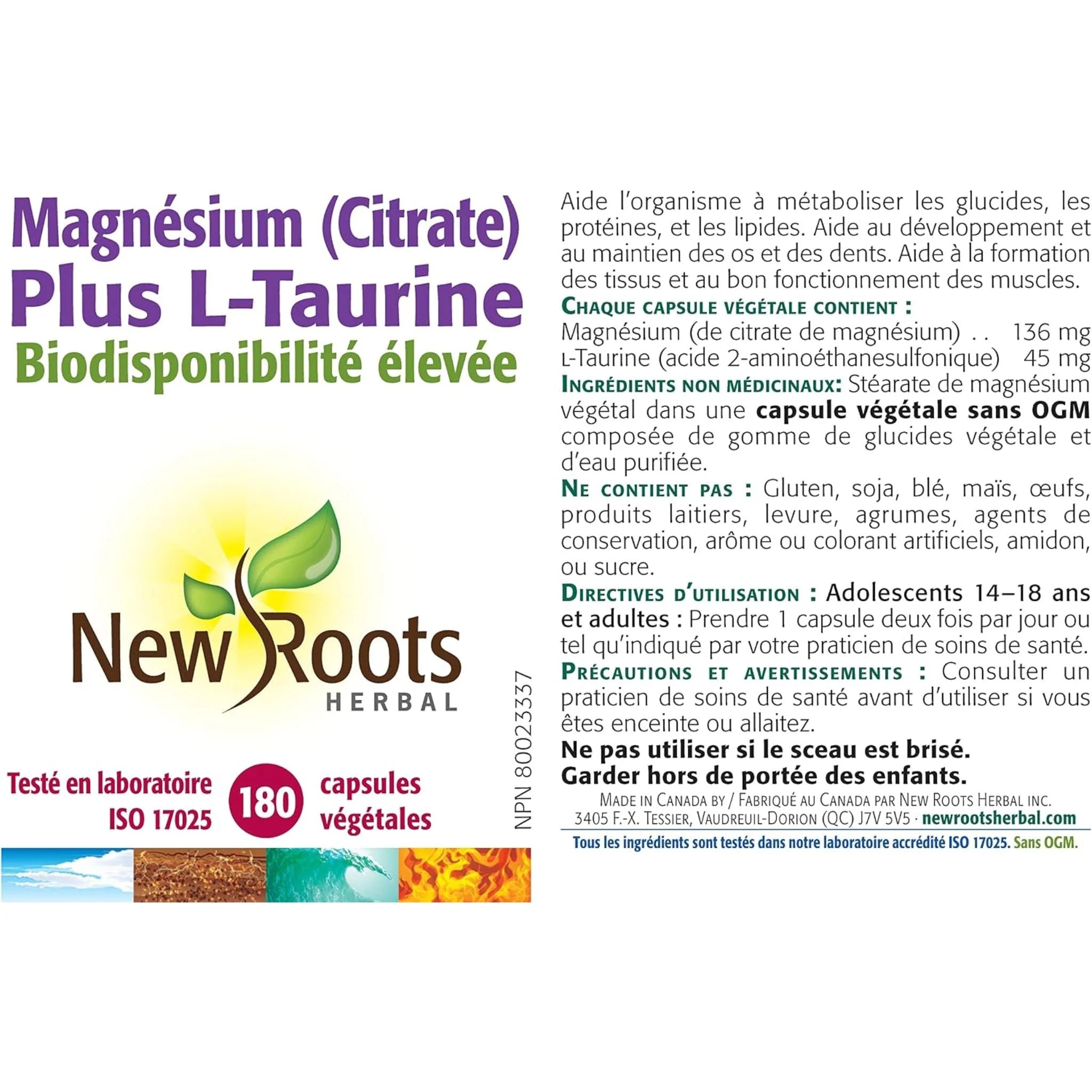 New Roots Magnesium Citrate & L-Taurine 180C