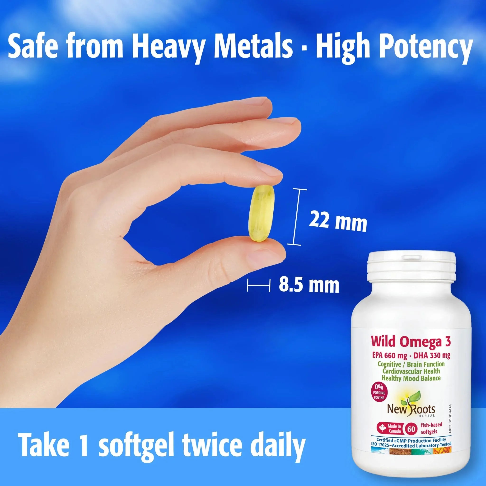New Roots Wild Omega 3 EPA 660mg DHA 330mg 60 Softgels