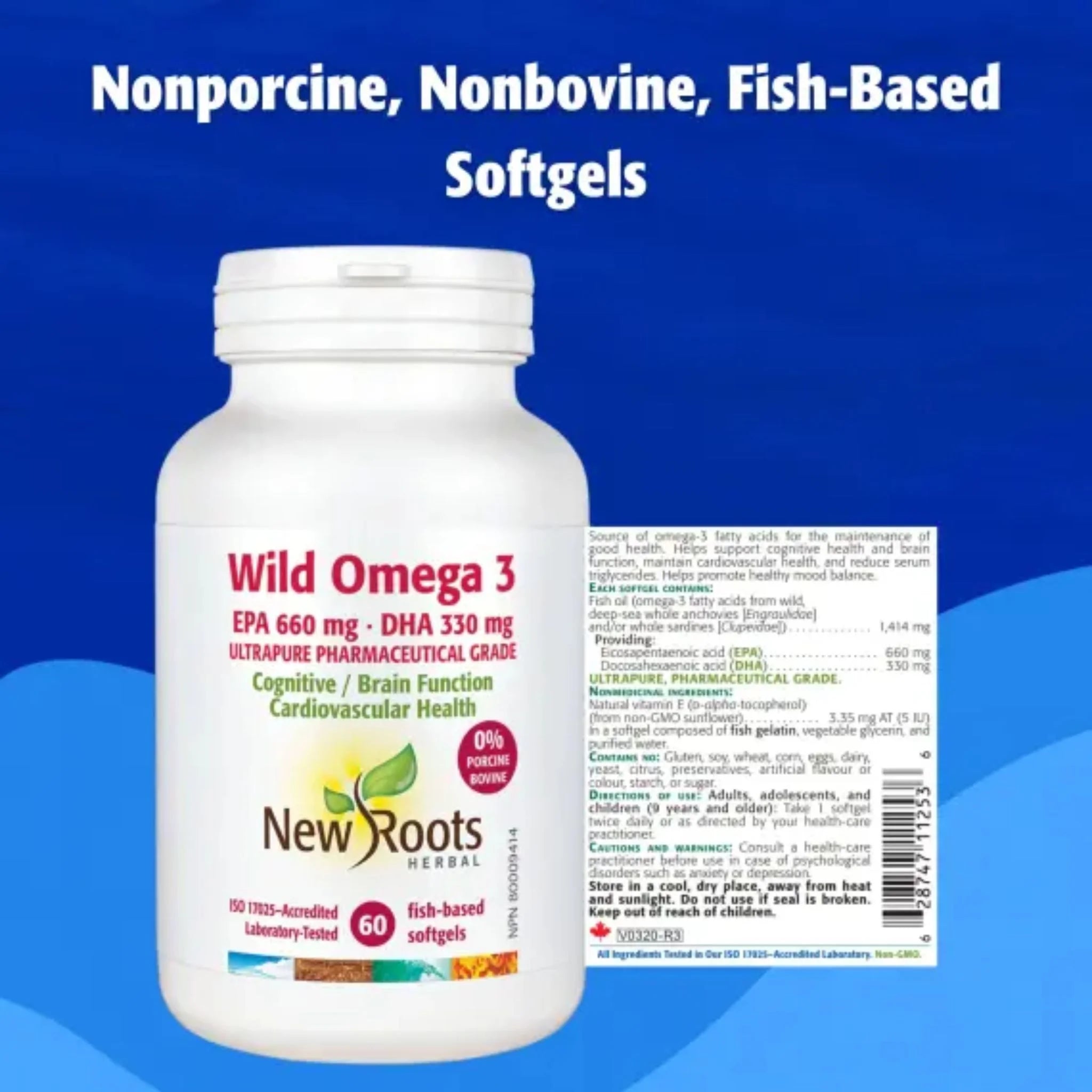 New Roots Wild Omega 3 EPA 660 Mg DHA 330 Mg 120 Softgels - Nature's Source Inc