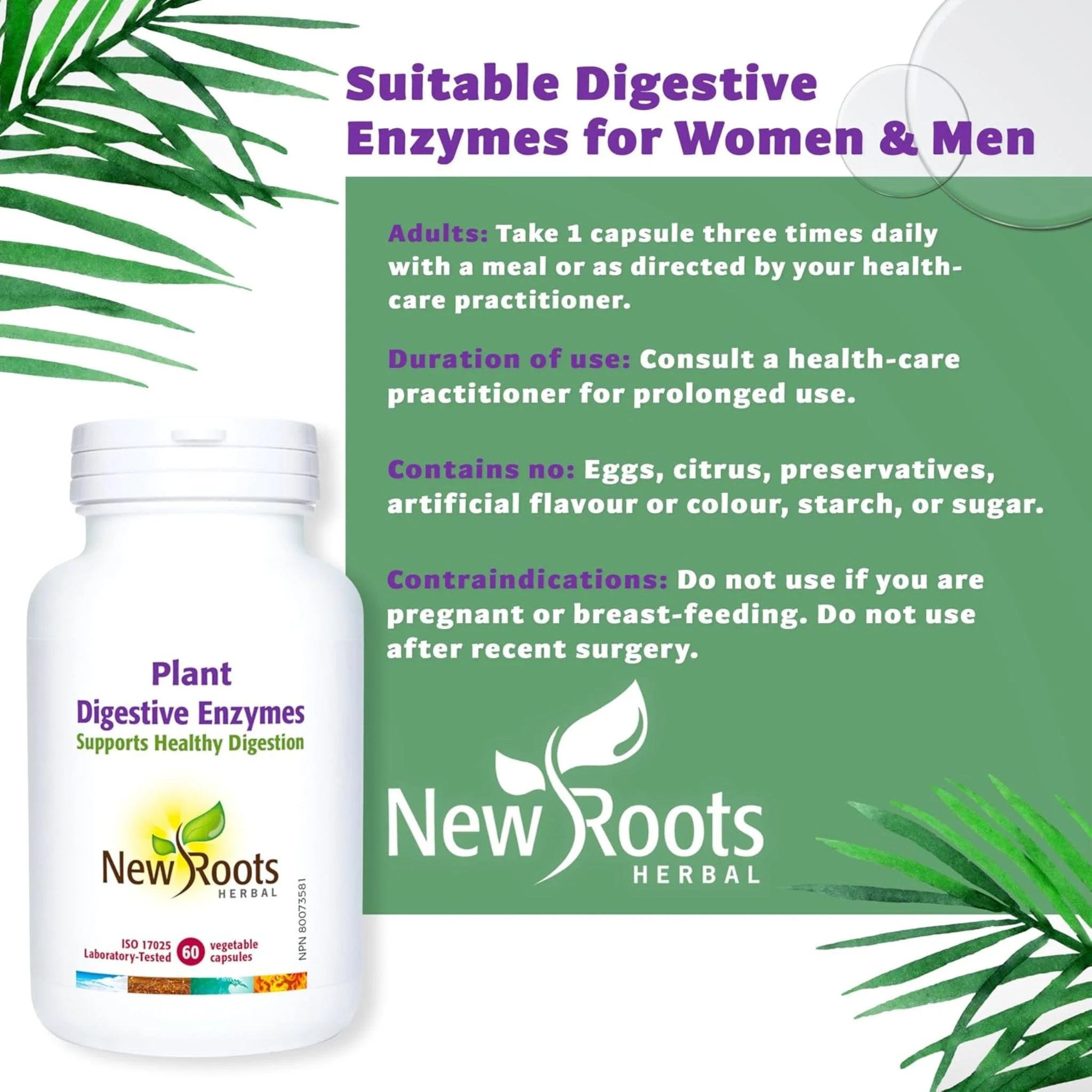 New Roots Herbal Plant Digestive-Enzymes 375mg - 60 Veg Capsules