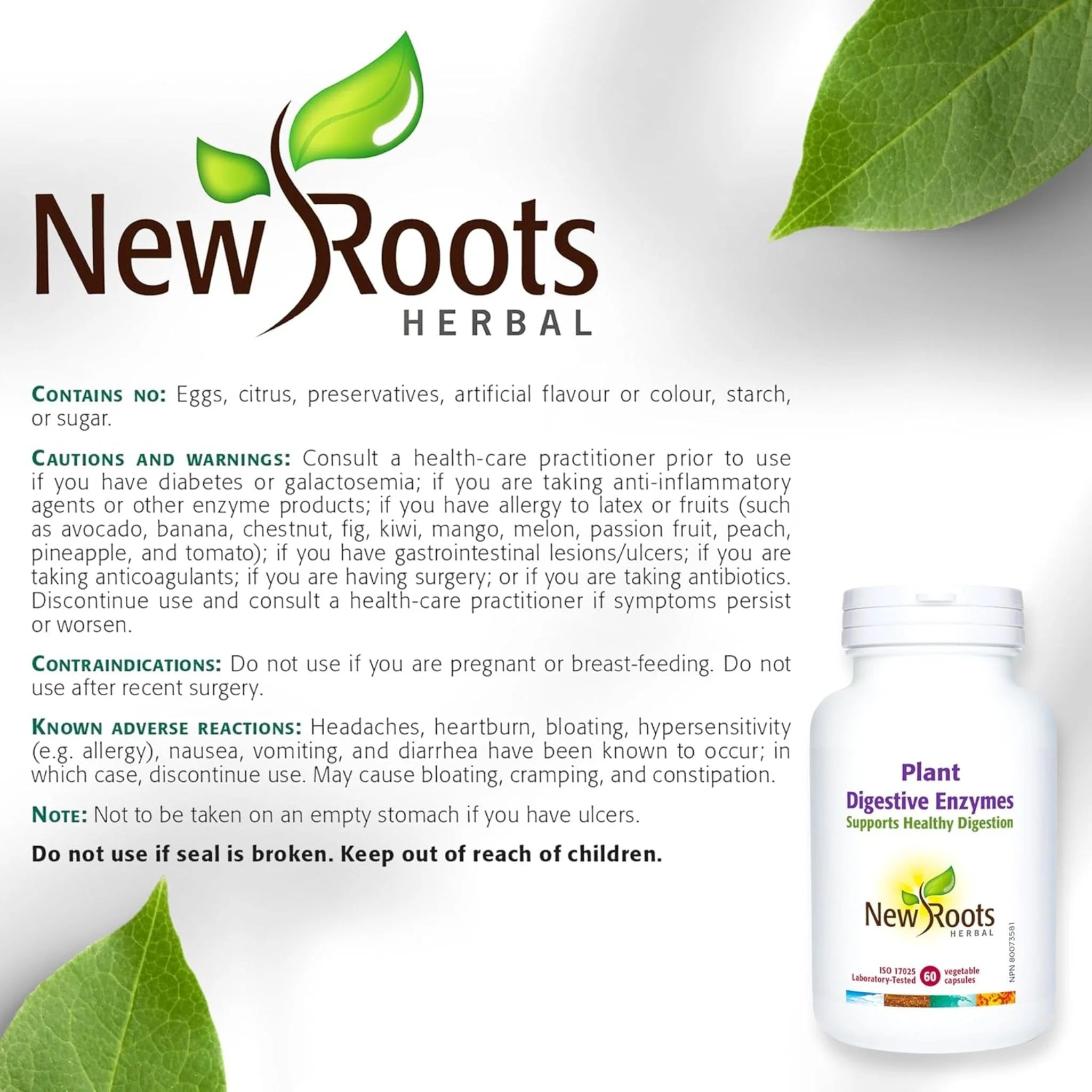 New Roots Herbal Plant Digestive-Enzymes 375mg - 60 Veg Capsules