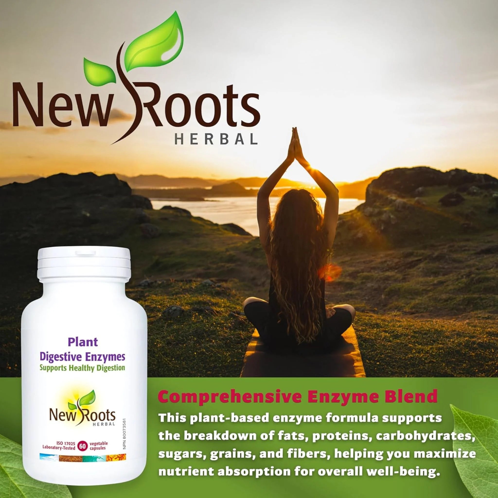 New Roots Herbal Plant Digestive-Enzymes 375mg - 60 Veg Capsules