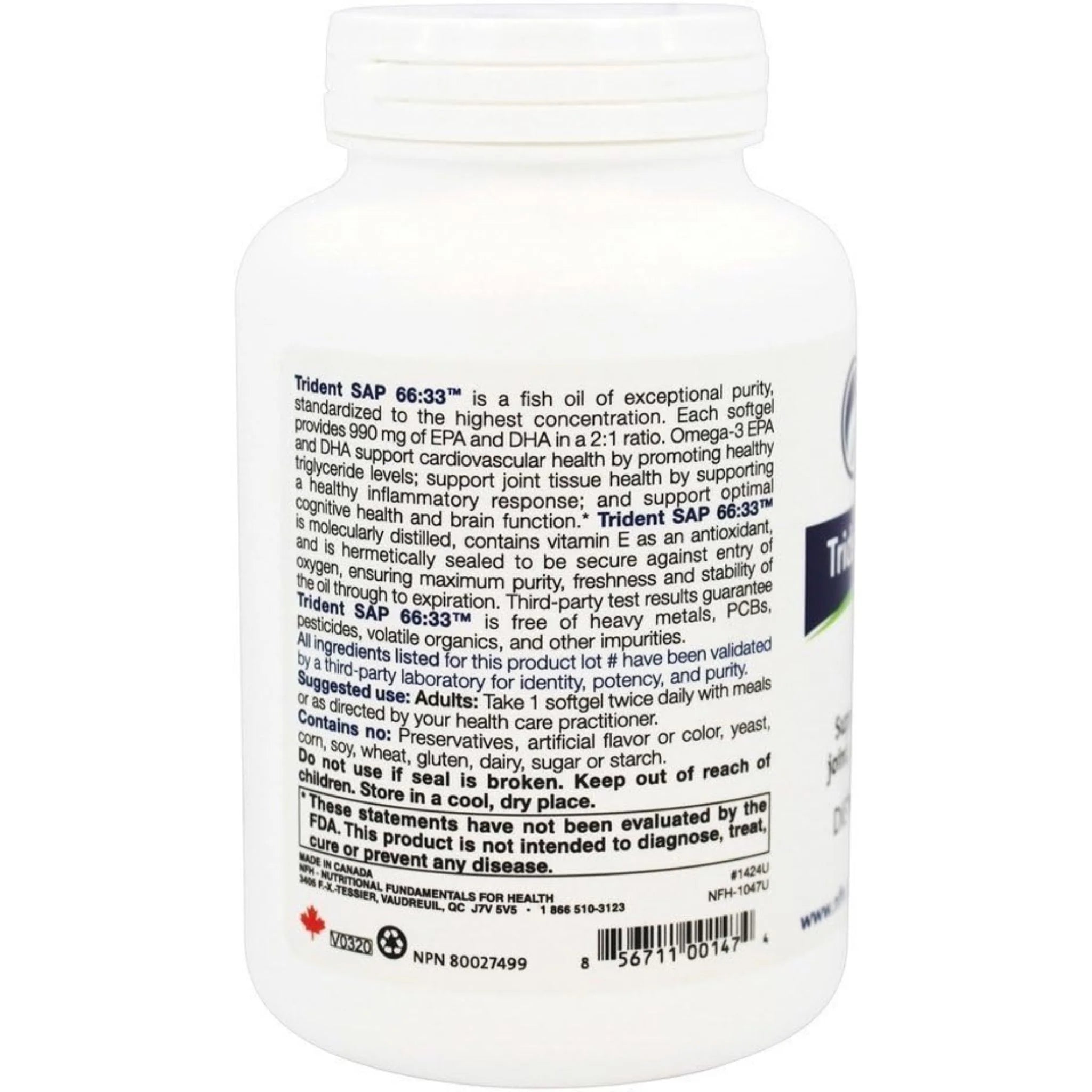 NFH Trident SAP 66:33 (Omega 3) (660 mg EPA 330 mg DHA/Softgels) 120 Softgels - Nature's Source Inc