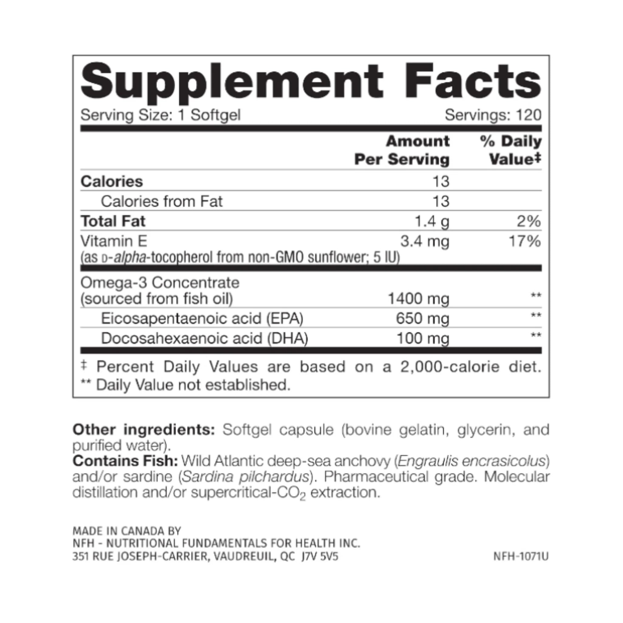 NFH Trident SAP 65:10 (Omega - 3) (650 mg EPA 100 mg DHA/softgel) 120 softgels - Nature's Source Inc