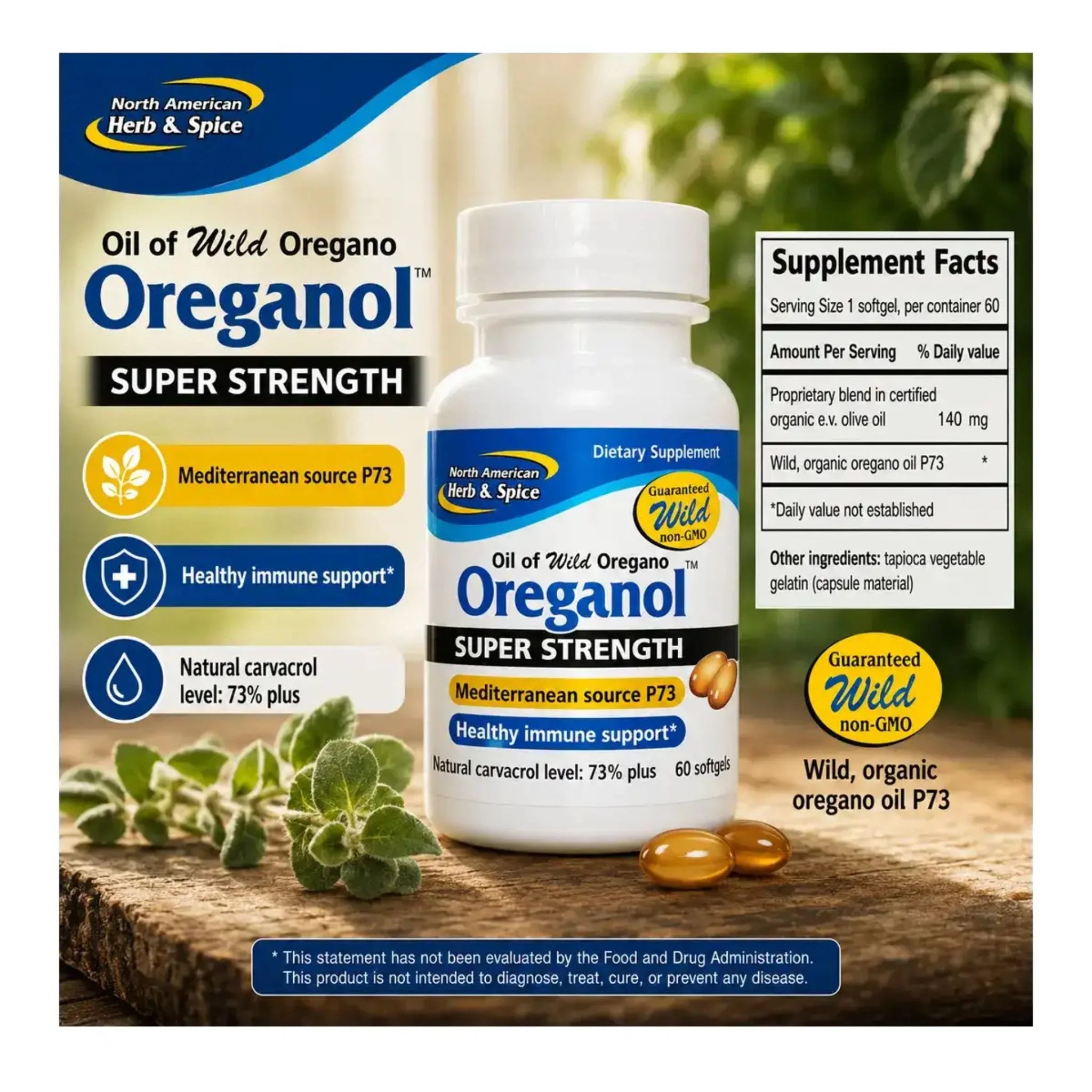 North American Herb and Spice Oreganol P73 Super Strength 60 Veg-Caps