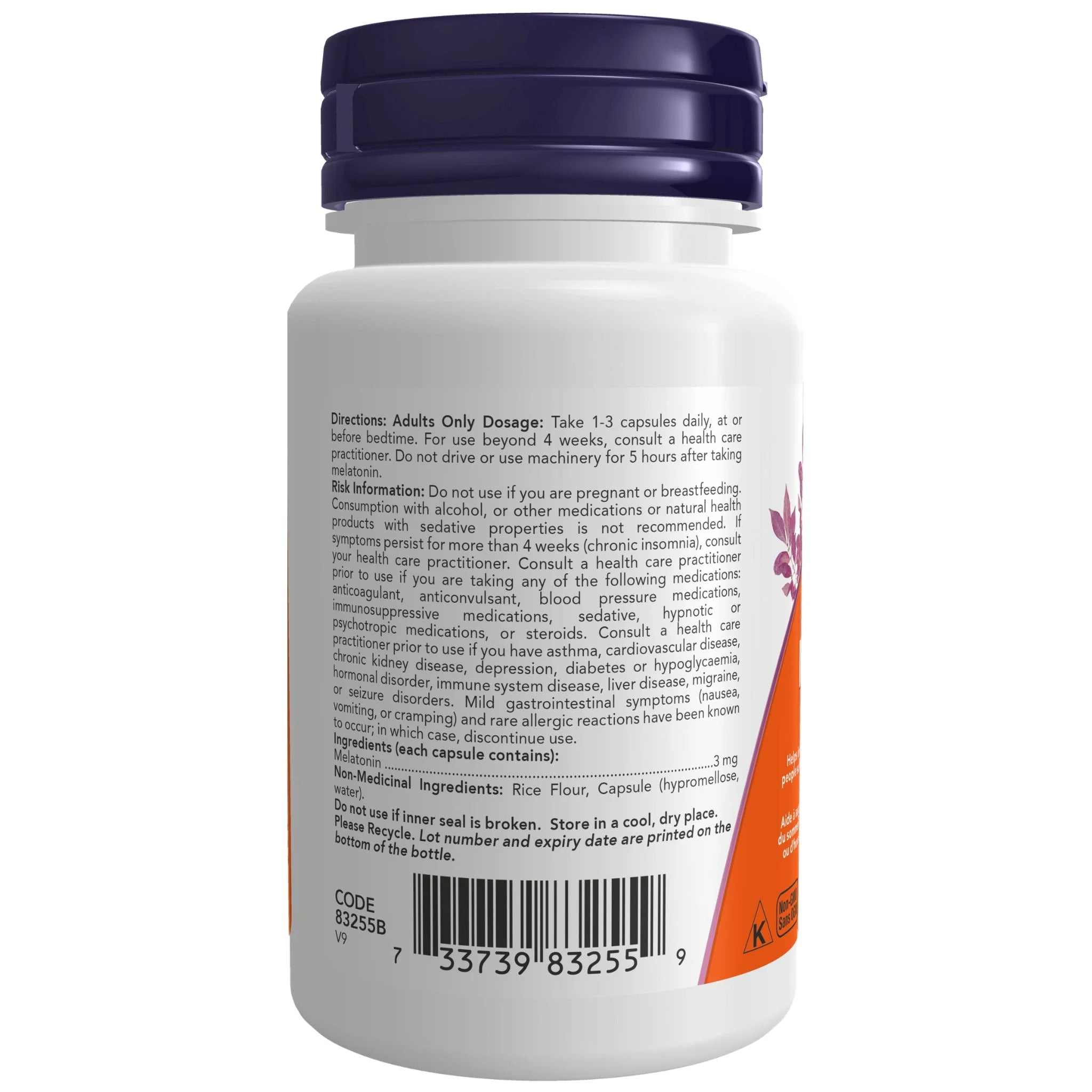 Now Melatonin 3mg 60 Capsules - Helps Regulate Sleep Cycle, Free Radical Scavenger, Gastrointestinal Support, Regulates Immune System