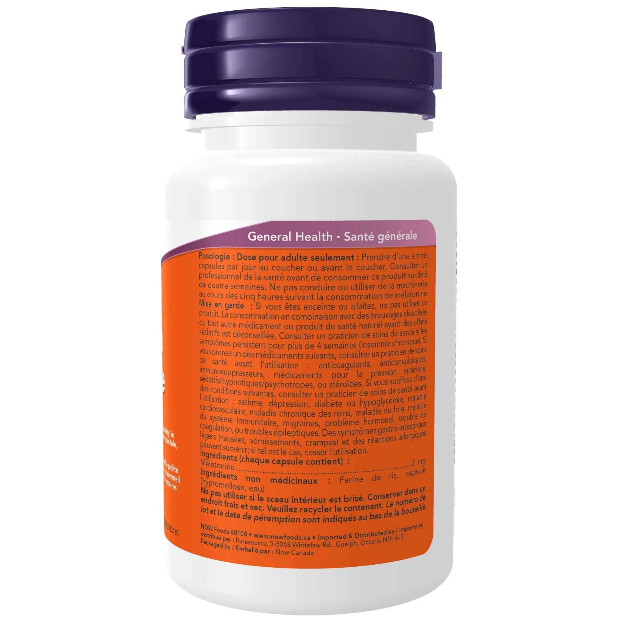 Now Melatonin 3mg 60 Capsules - Helps Regulate Sleep Cycle, Free Radical Scavenger, Gastrointestinal Support, Regulates Immune System
