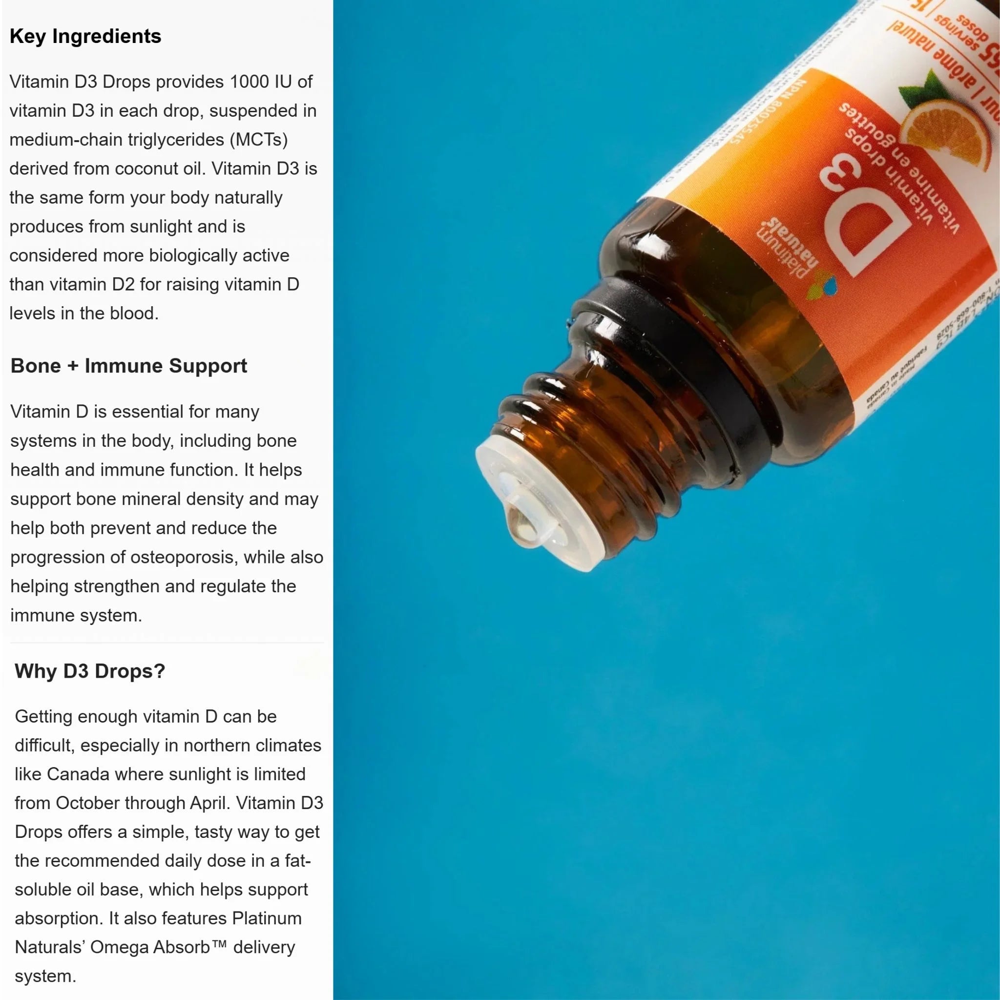 Platinum Naturals Orange Flavor D3 Vitamin Drops - 15ml