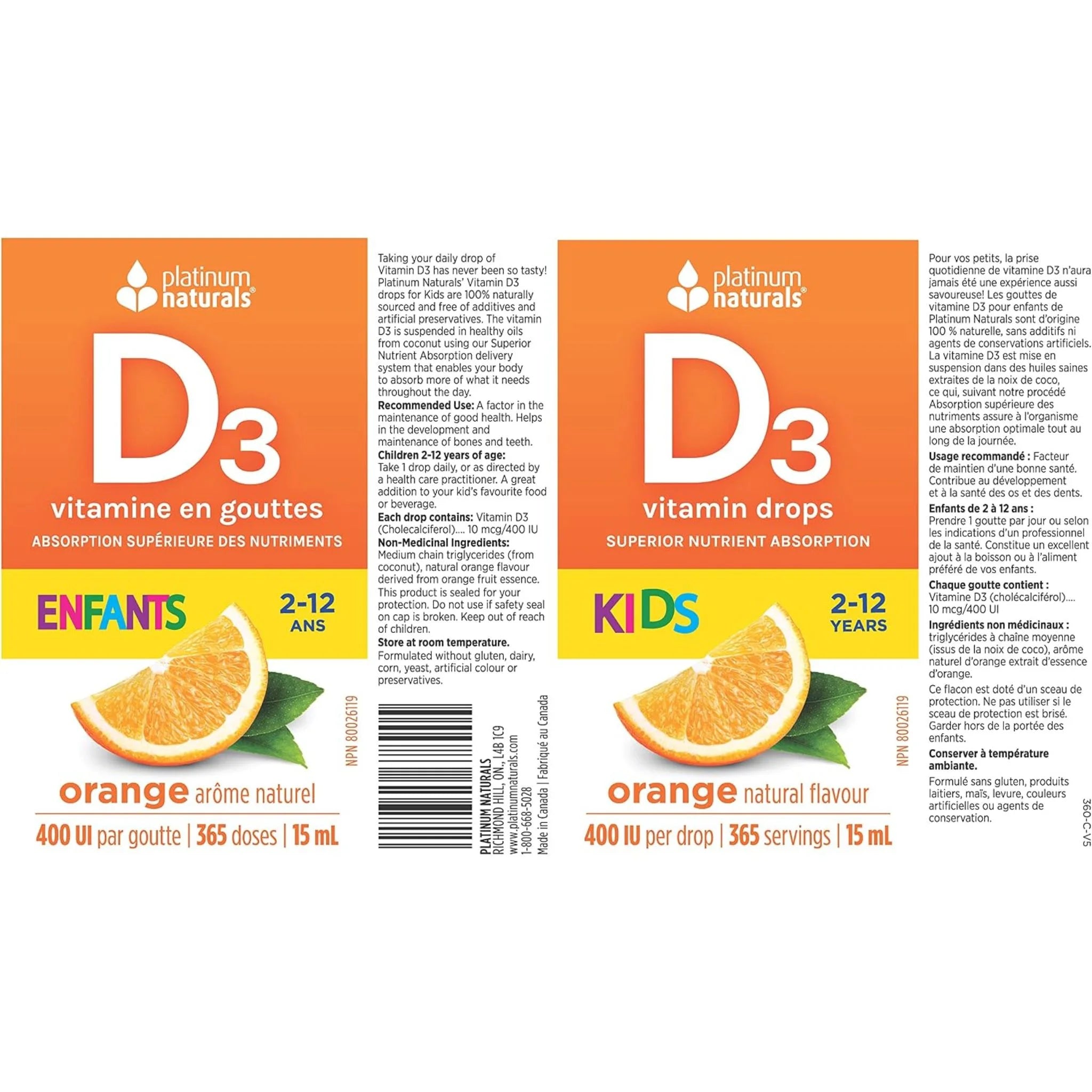 Platinum Naturals Delicious D for Kids 15 ml Orange 400 IU