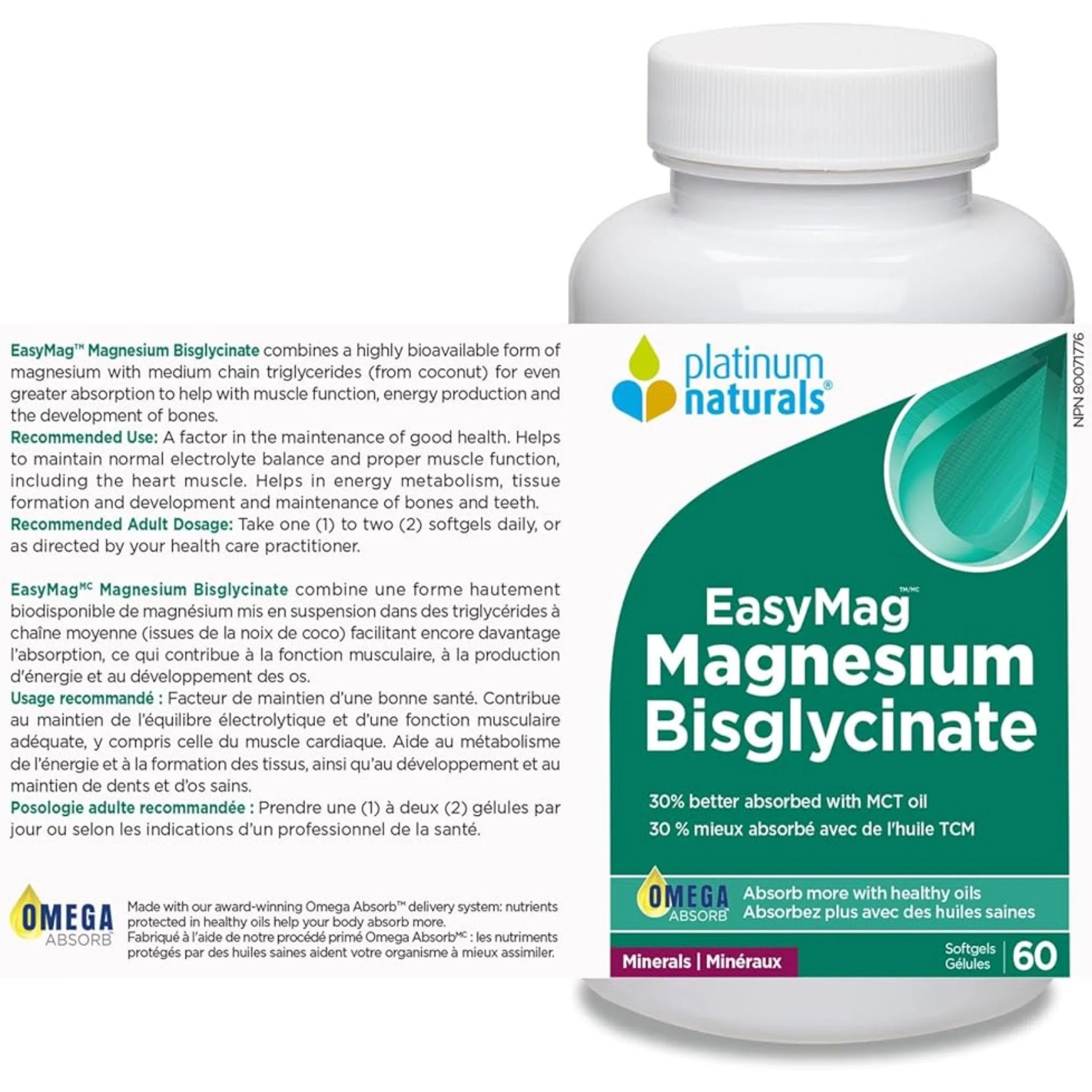 Platinum Naturals Easy Magnesium Bisglycinate 60 Softgels