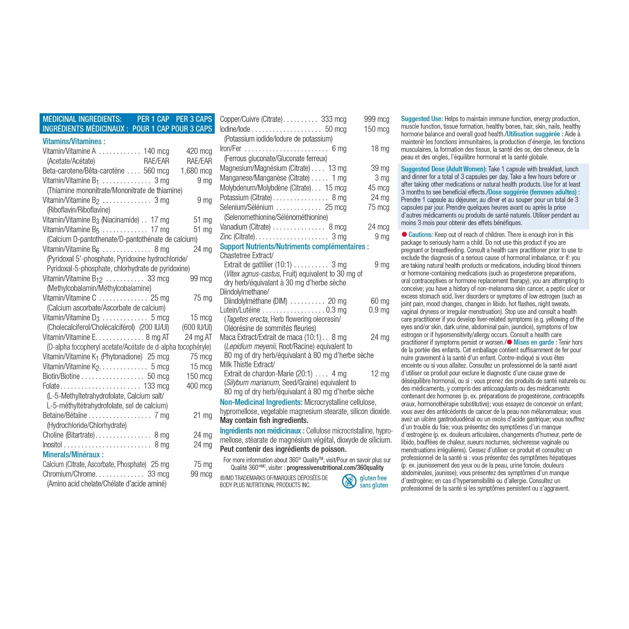 Progressive Adult Women MultiVitamins - 120 Veg Capsules - Nature's Source Inc
