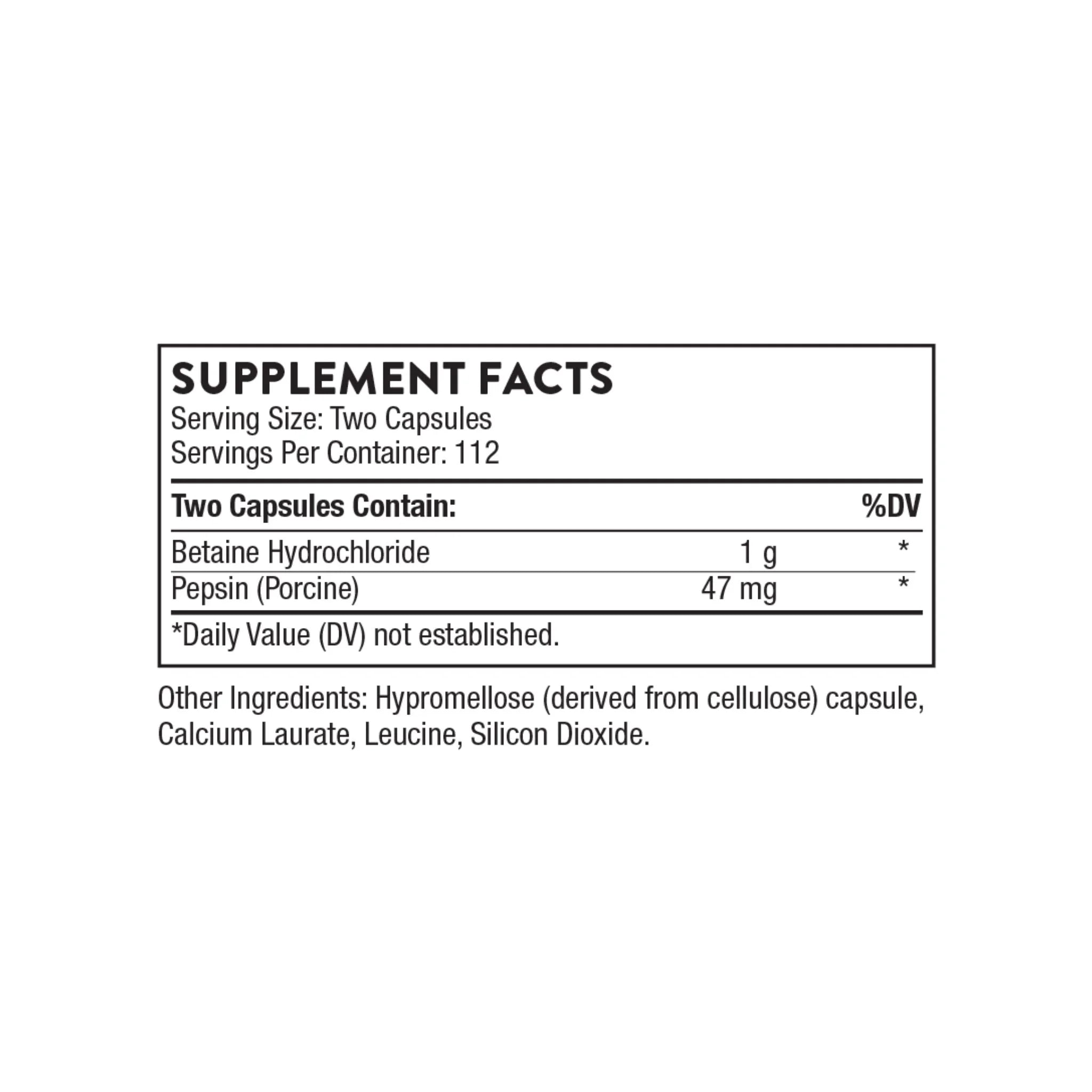 Thorne Betaine HCl - Pepsin 225c - Nature's Source Inc