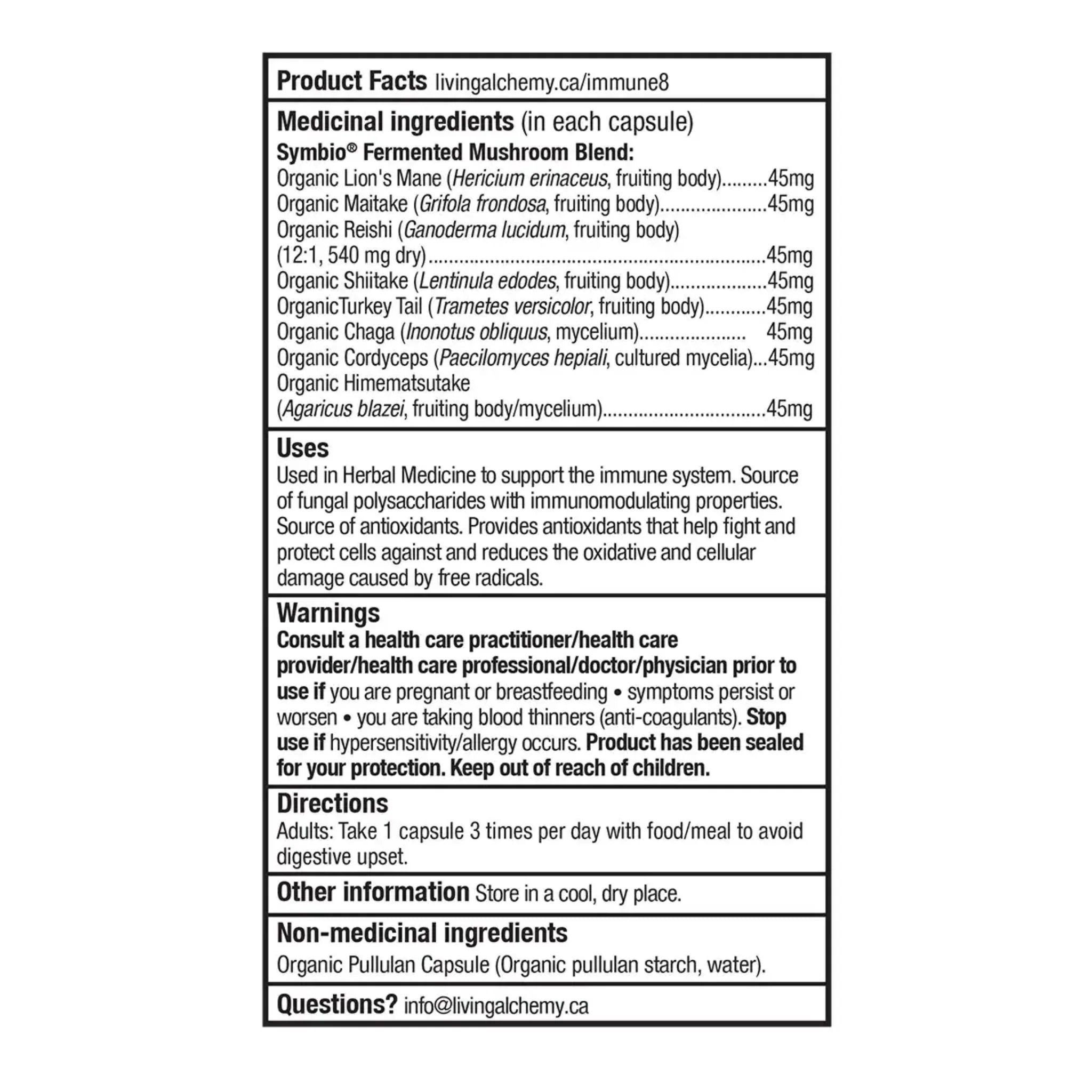 Living Alchemy MycoSynergy Fermented Mushrooms Immune 8, 60 Vegan Capsules - Nature's Source Inc