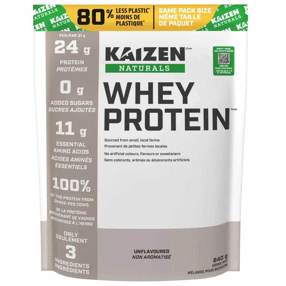 Kaizen Naturals Whey Protein Unflavoured 840g - Nature's Source Inc