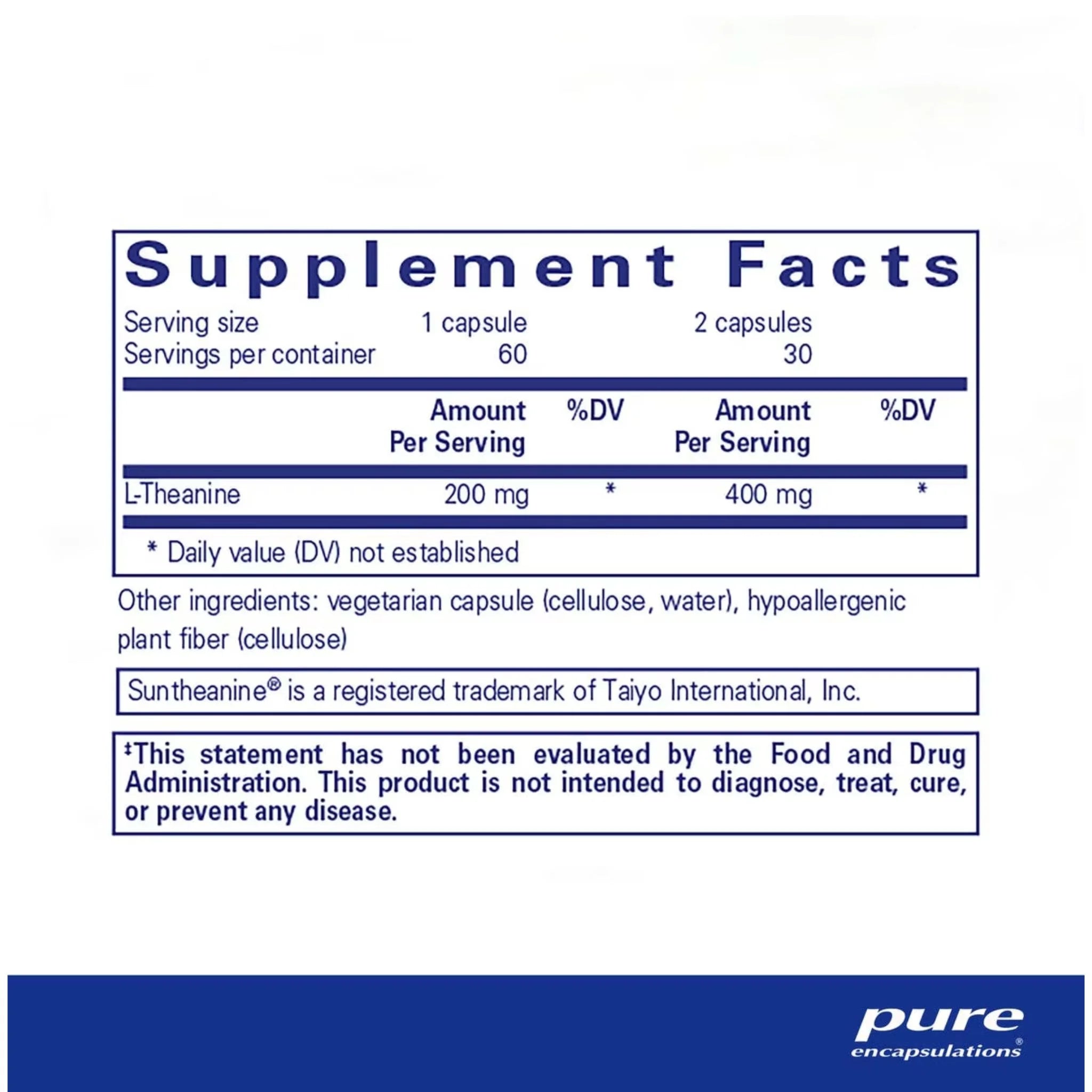 Pure Encapsulations L - Theanine 60 Capsules - Nature's Source Inc