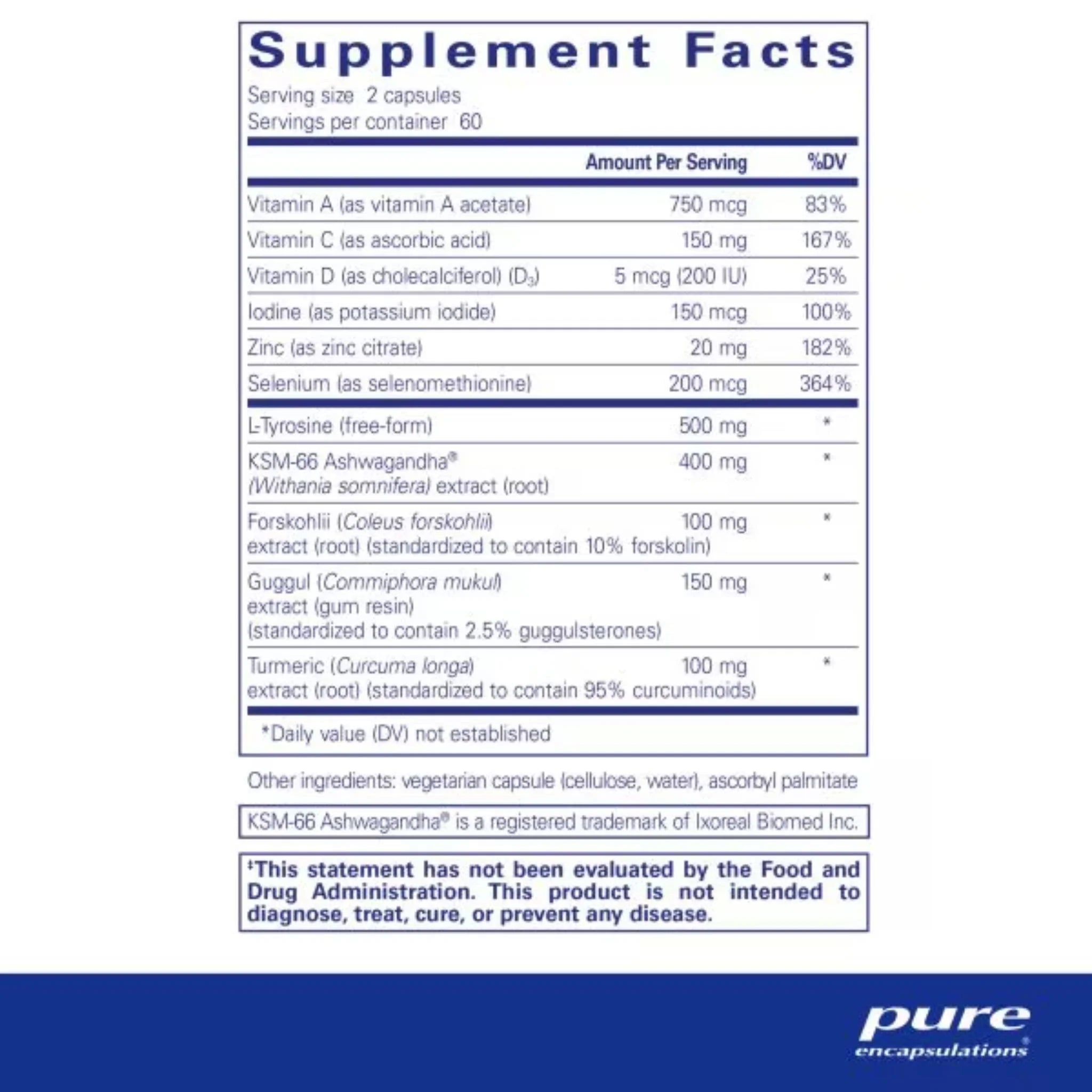 Pure Encapsulations Thyroid Support Complex (60 Capsules) - Nature's Source Inc