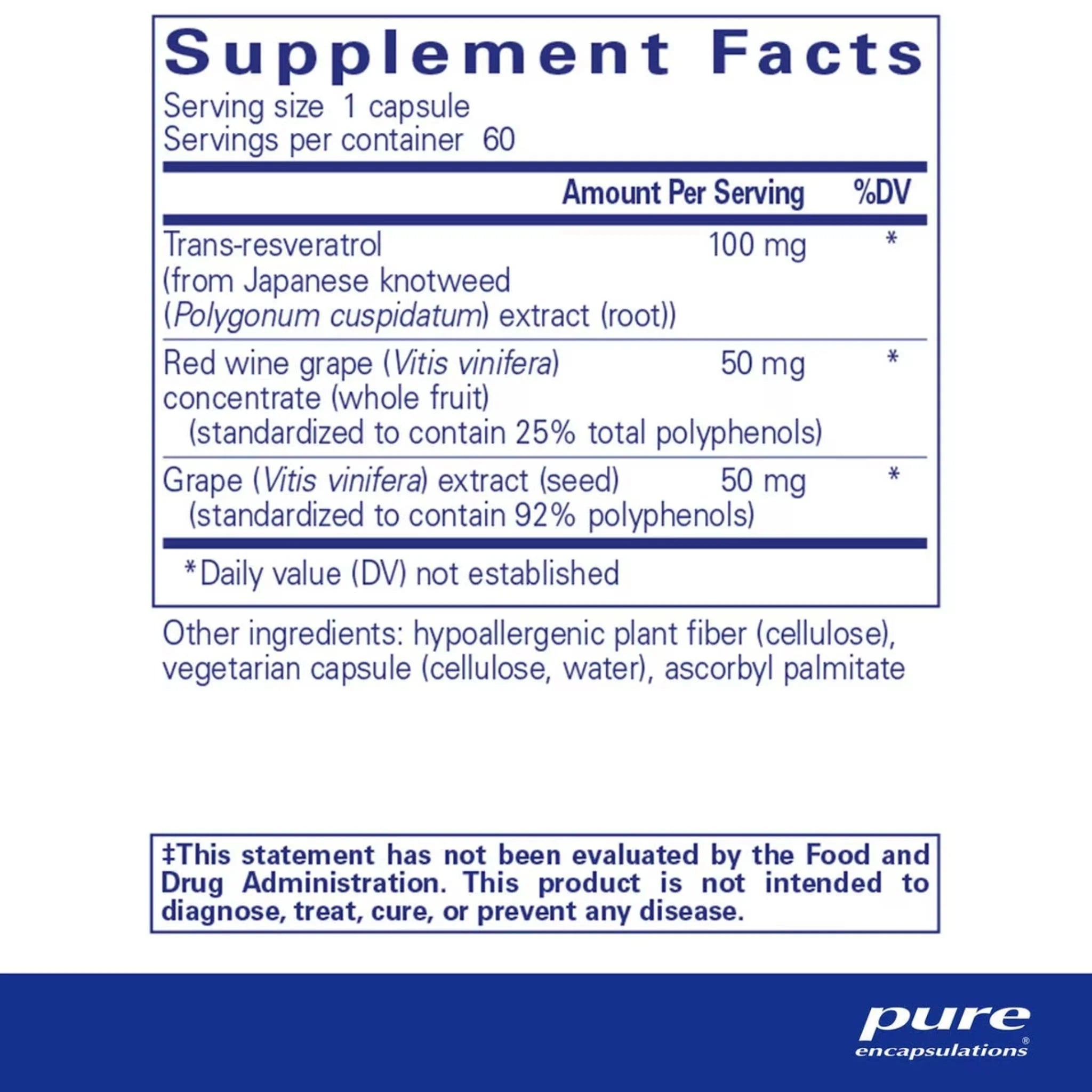 Pure Encapsulations Resveratrol Extra - 60 Capsules - Nature's Source Inc