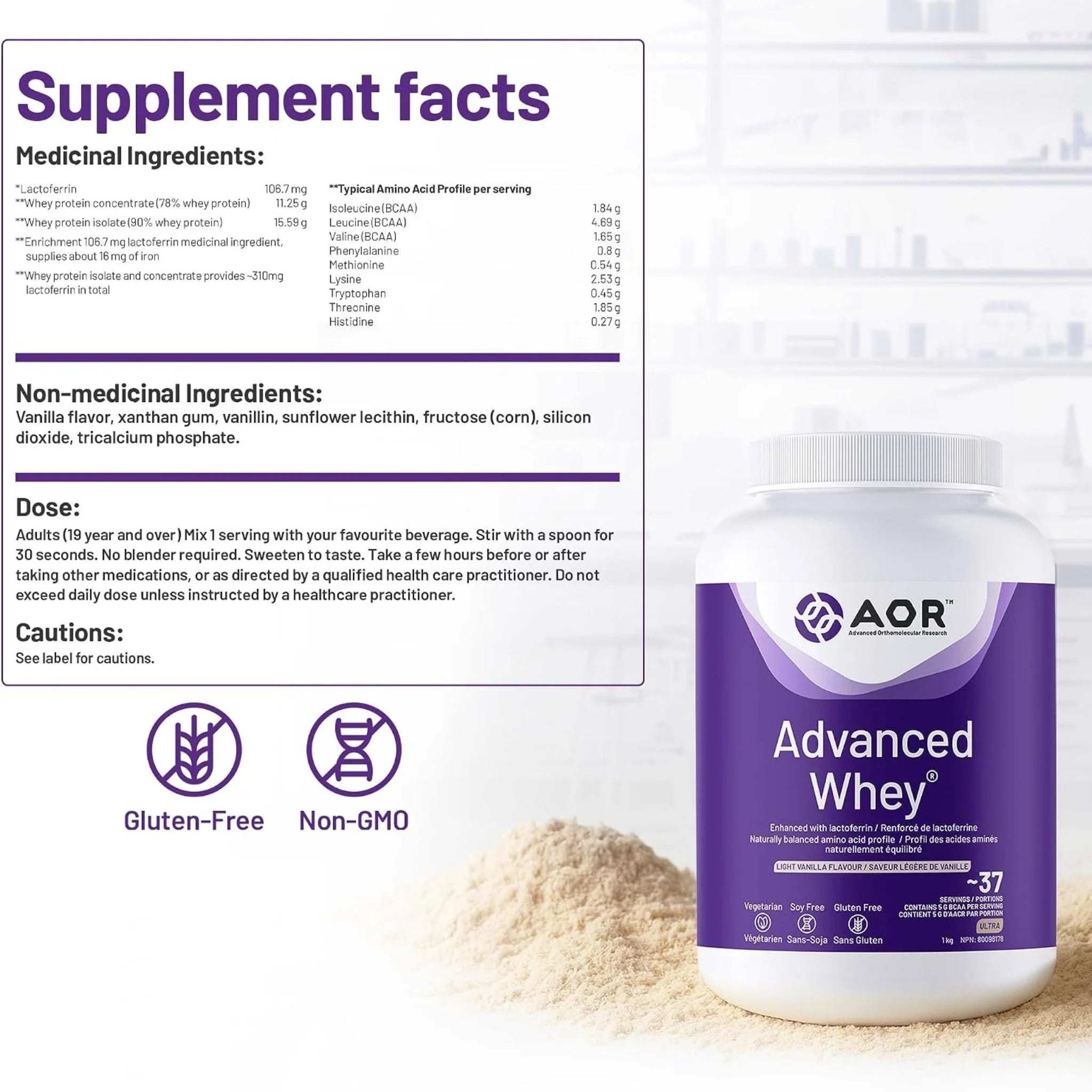 AOR Advanced Whey Protein Vanilla 1kg - Nature's Source Inc