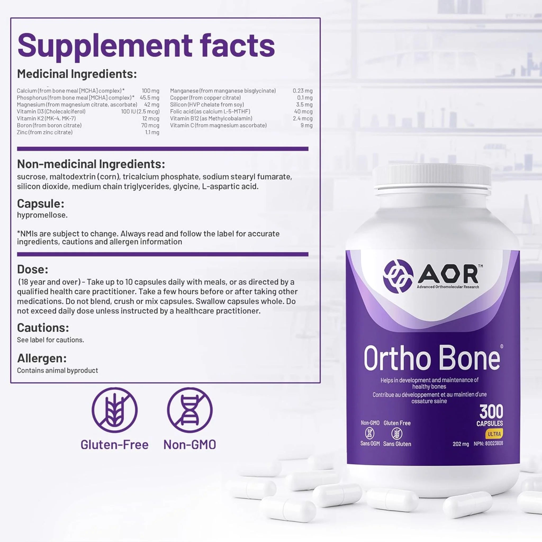 AOR Ortho Bone 300 Veg-Caps - Nature's Source Inc