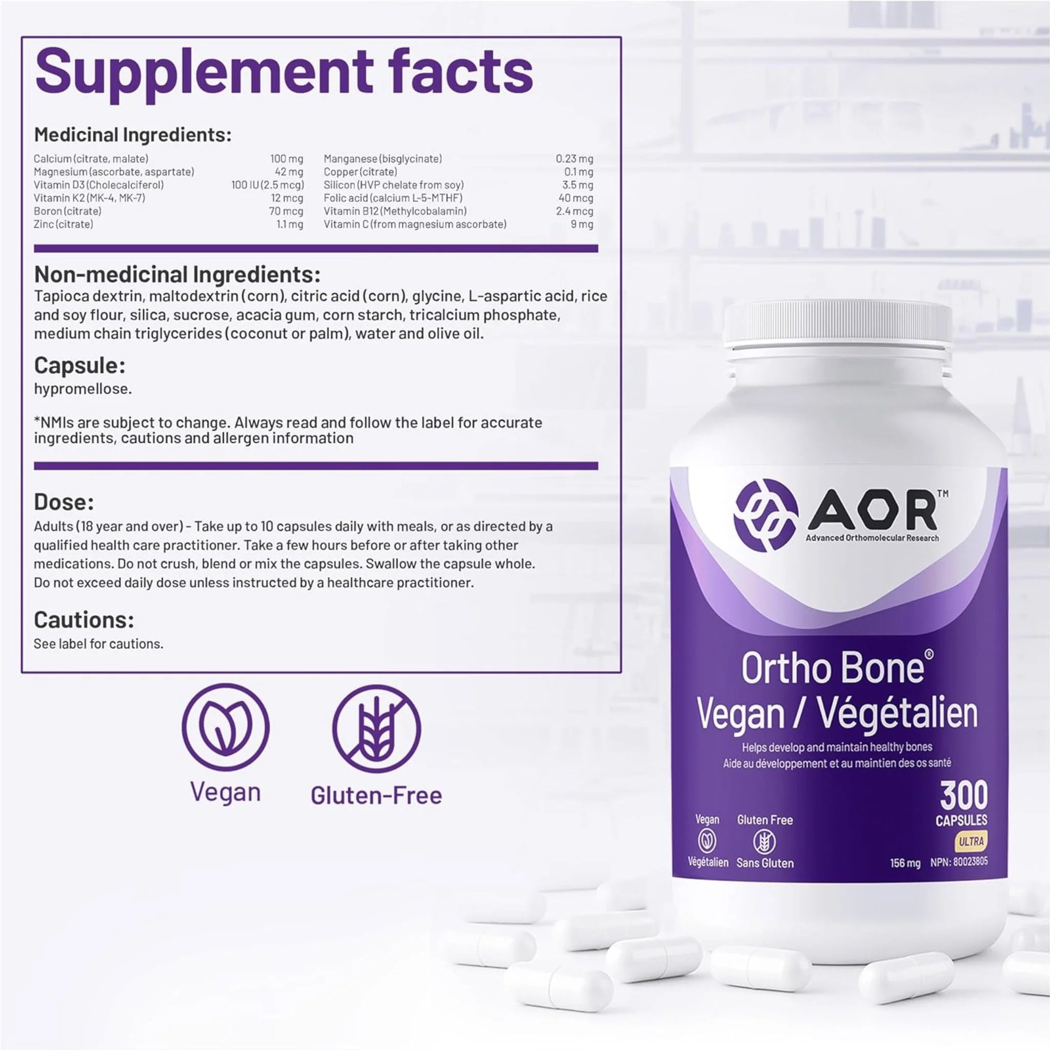 AOR Ortho Bone Vegan 300 Veg-Caps - Nature's Source Inc