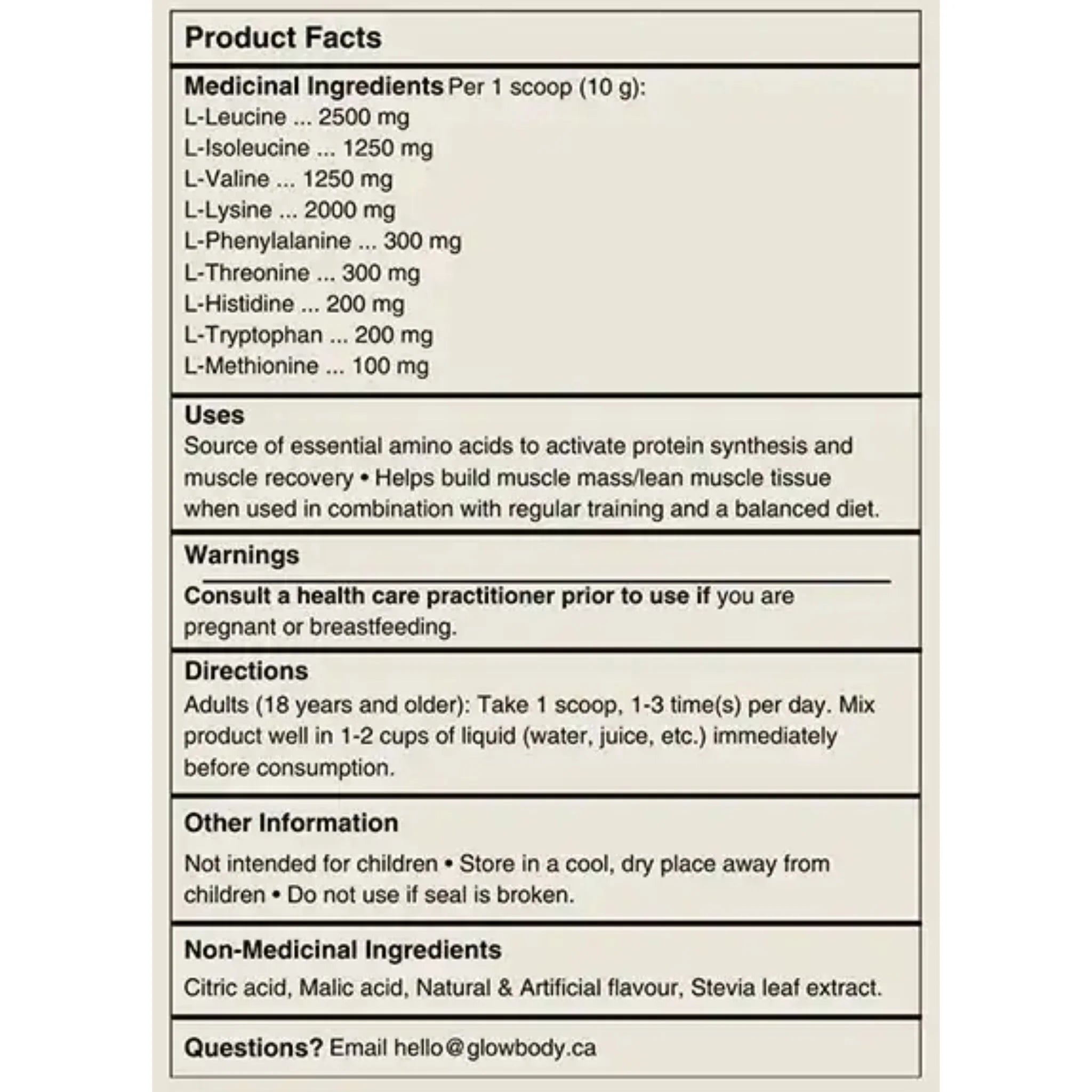 Glow Body EAAs Amino Fuzzy Peach 450g - Nature's Source Inc
