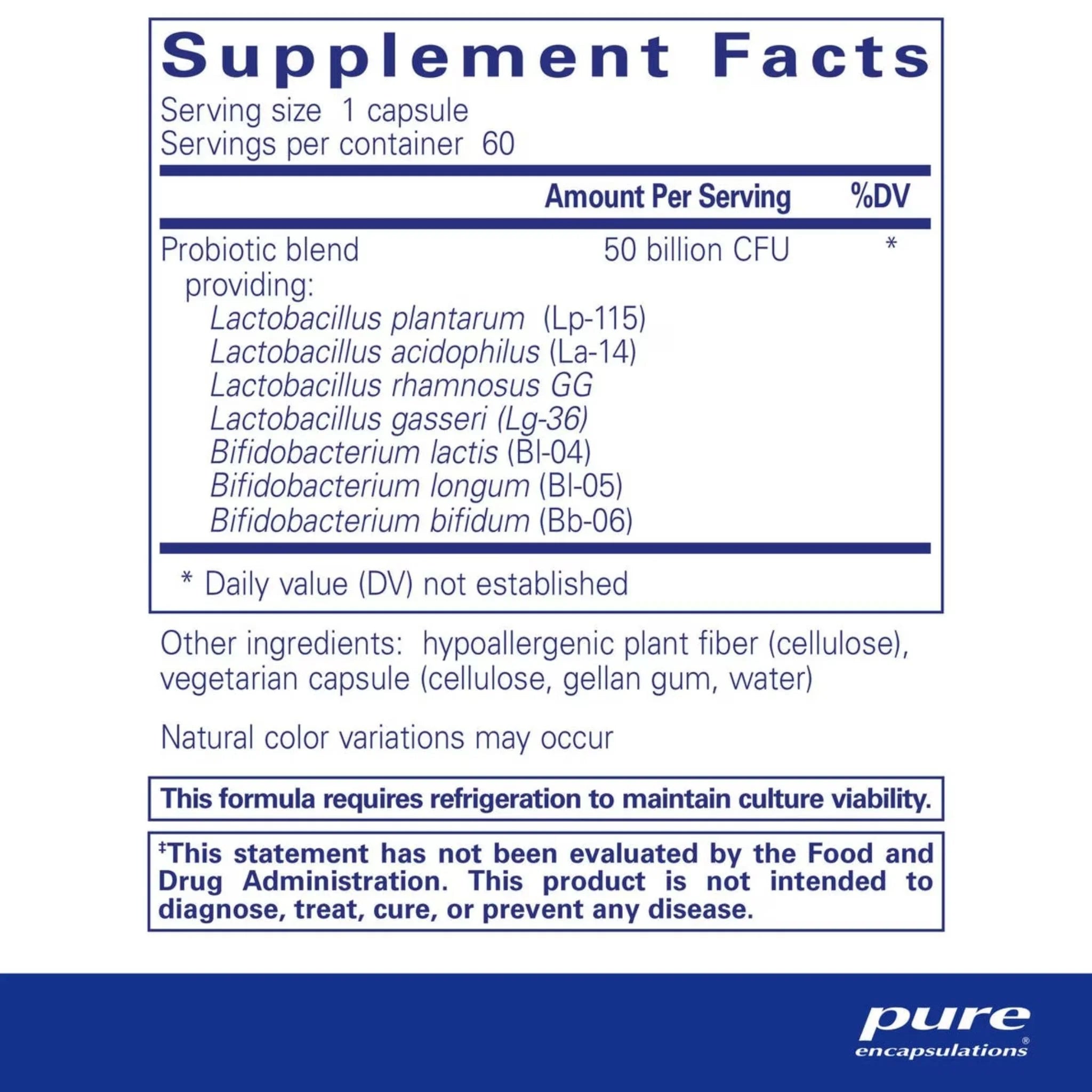 Pure Encapsulations Probiotic 50 Billion - 60 Capsules - Nature's Source Inc