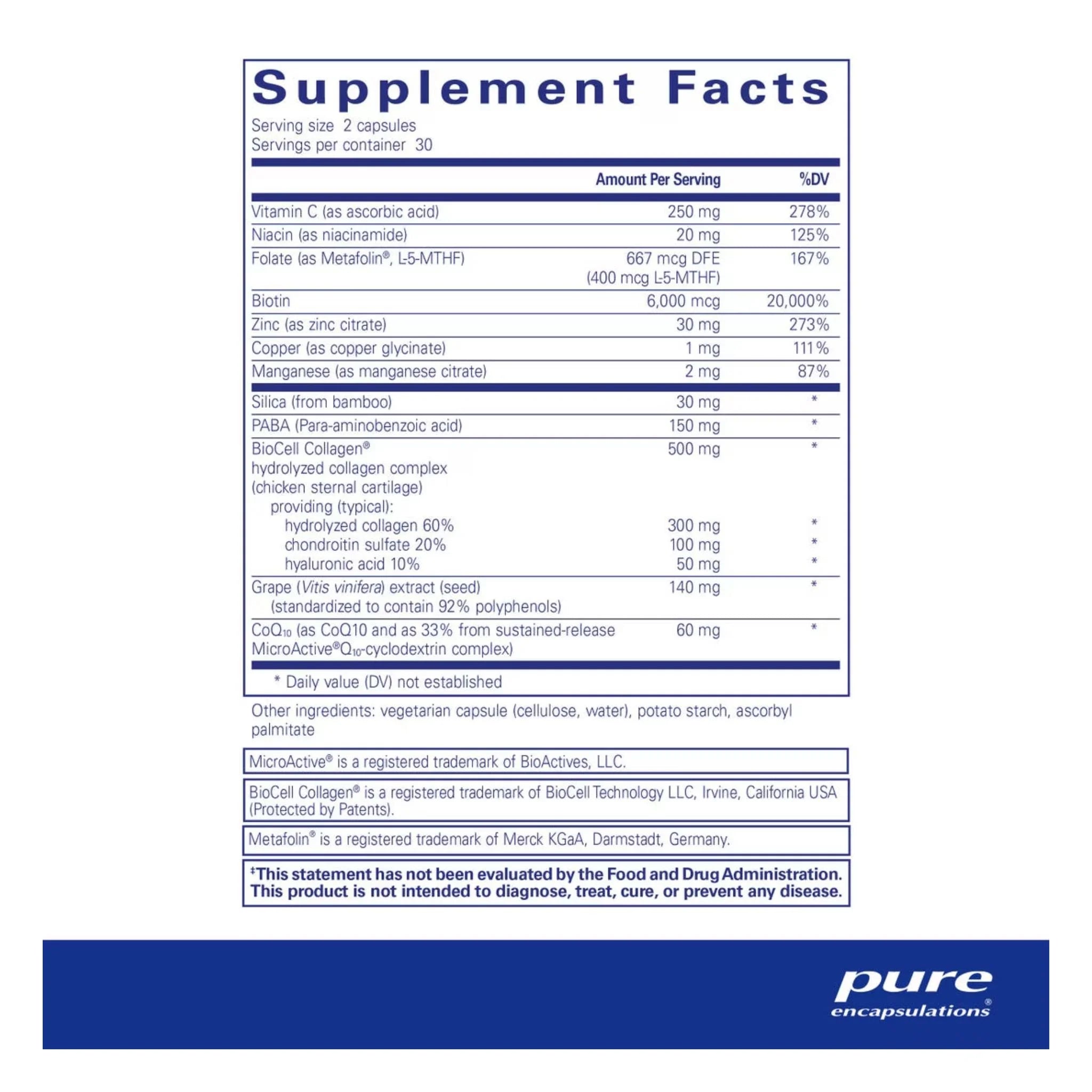 Pure Encapsulations Hair Skin Nails Ultra 60 Capsules - Nature's Source Inc