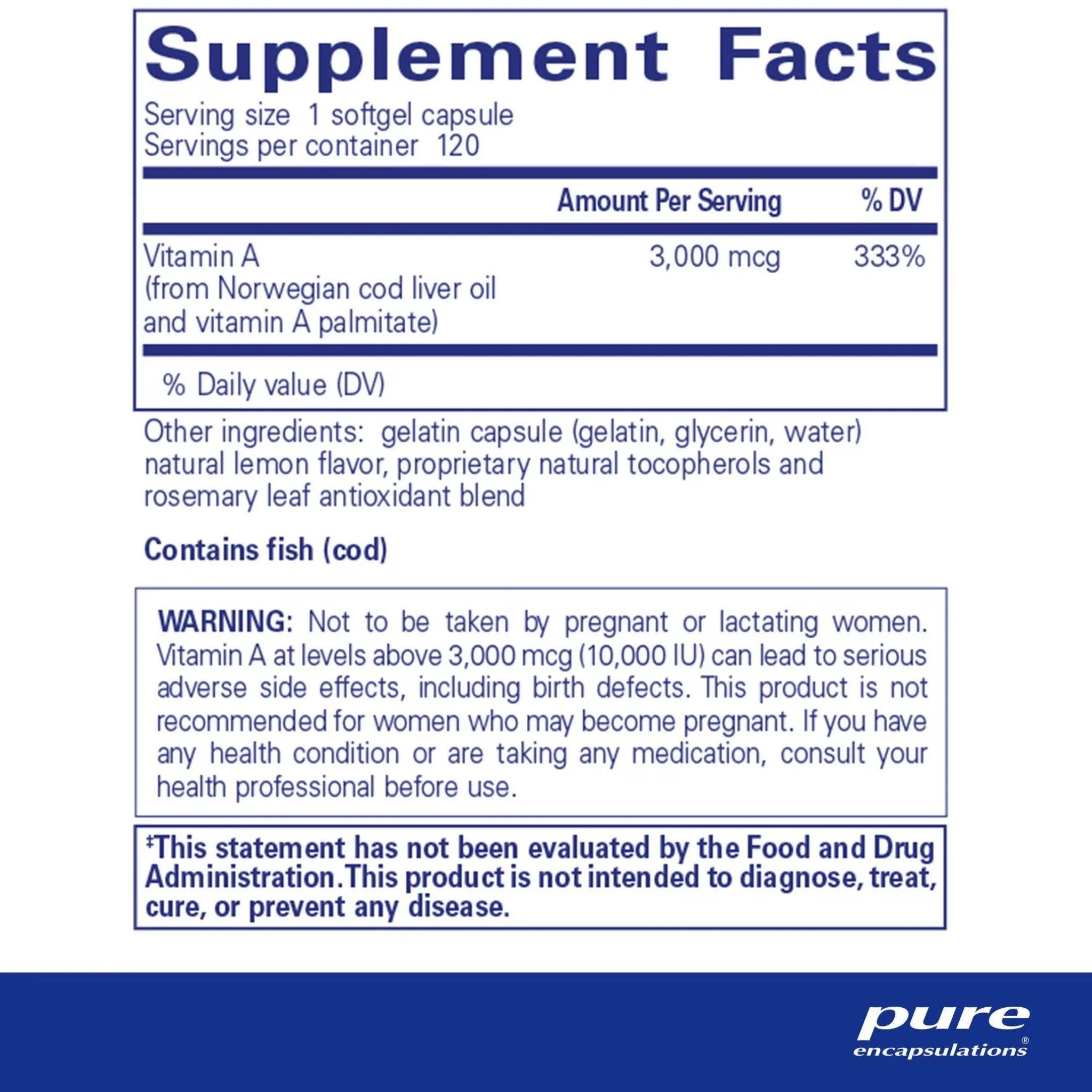 Pure Encapsulations Vitamin A 3,000 mcg (10,000 IU) - 120 Softgels