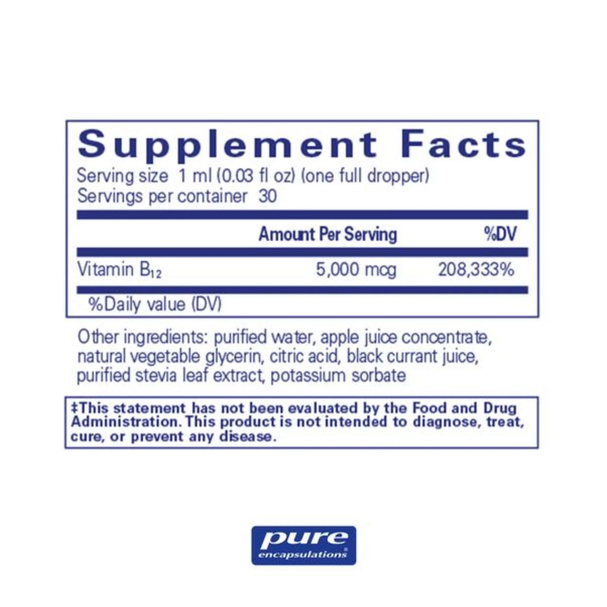 Pure Encapsulations 5,000 Liquid B12 - 30ml - Nature's Source Inc