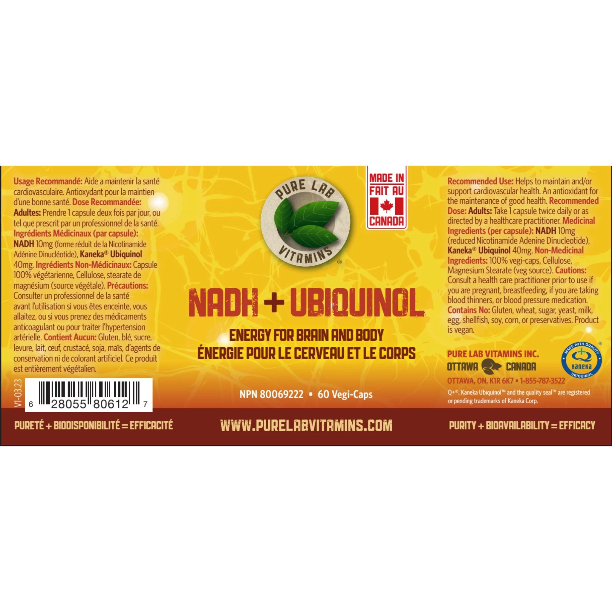 Pure Lab Vitamins NADH+Ubiquinol (60 Veg Caps)